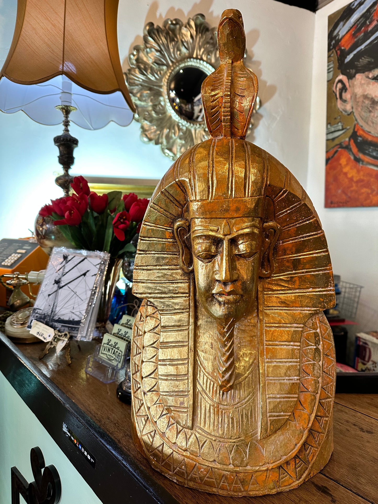 Egyptian Pharaoh statue, carved wood