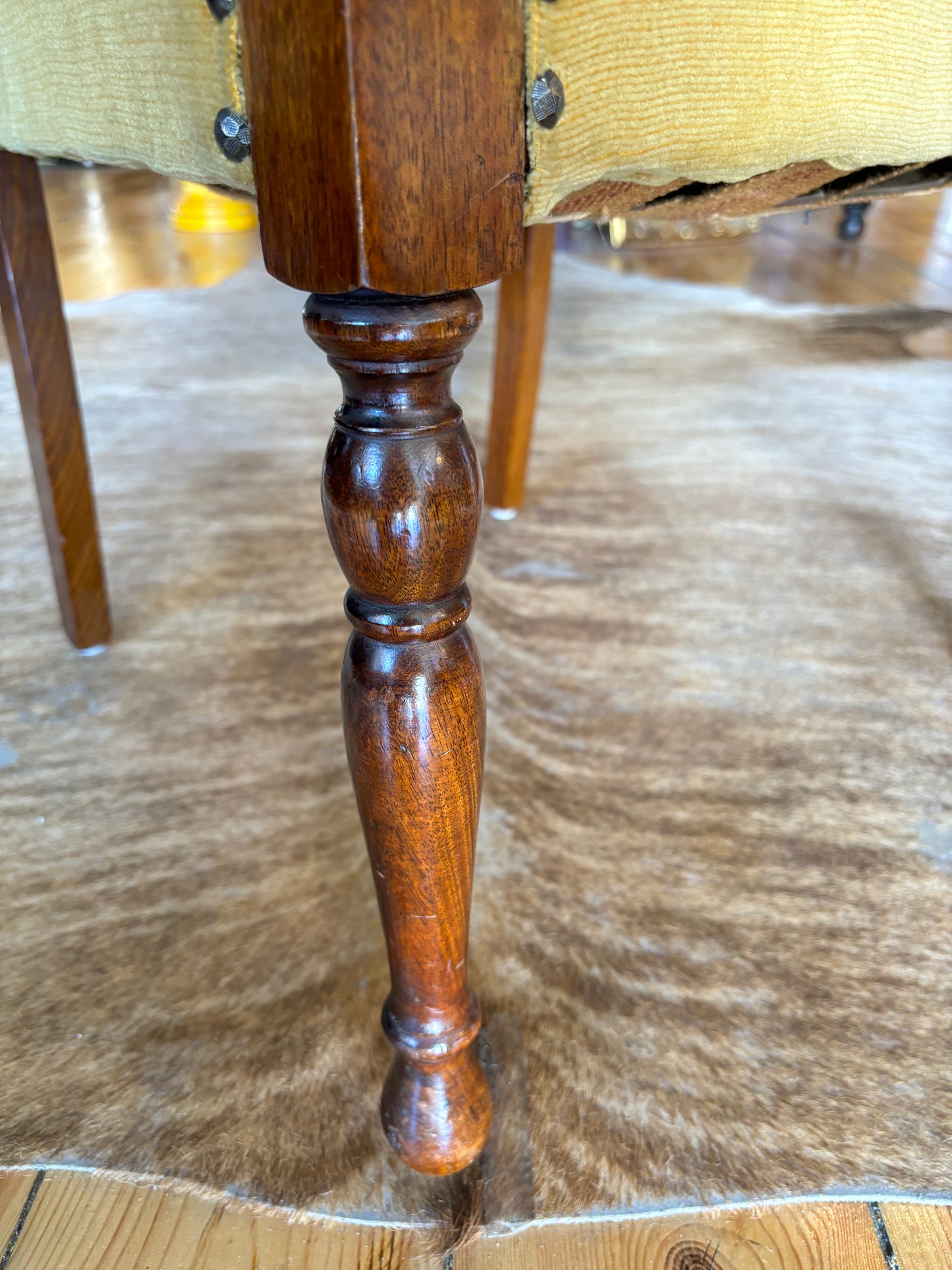 Antique Hardwood Armchair With Green Velvet Seat