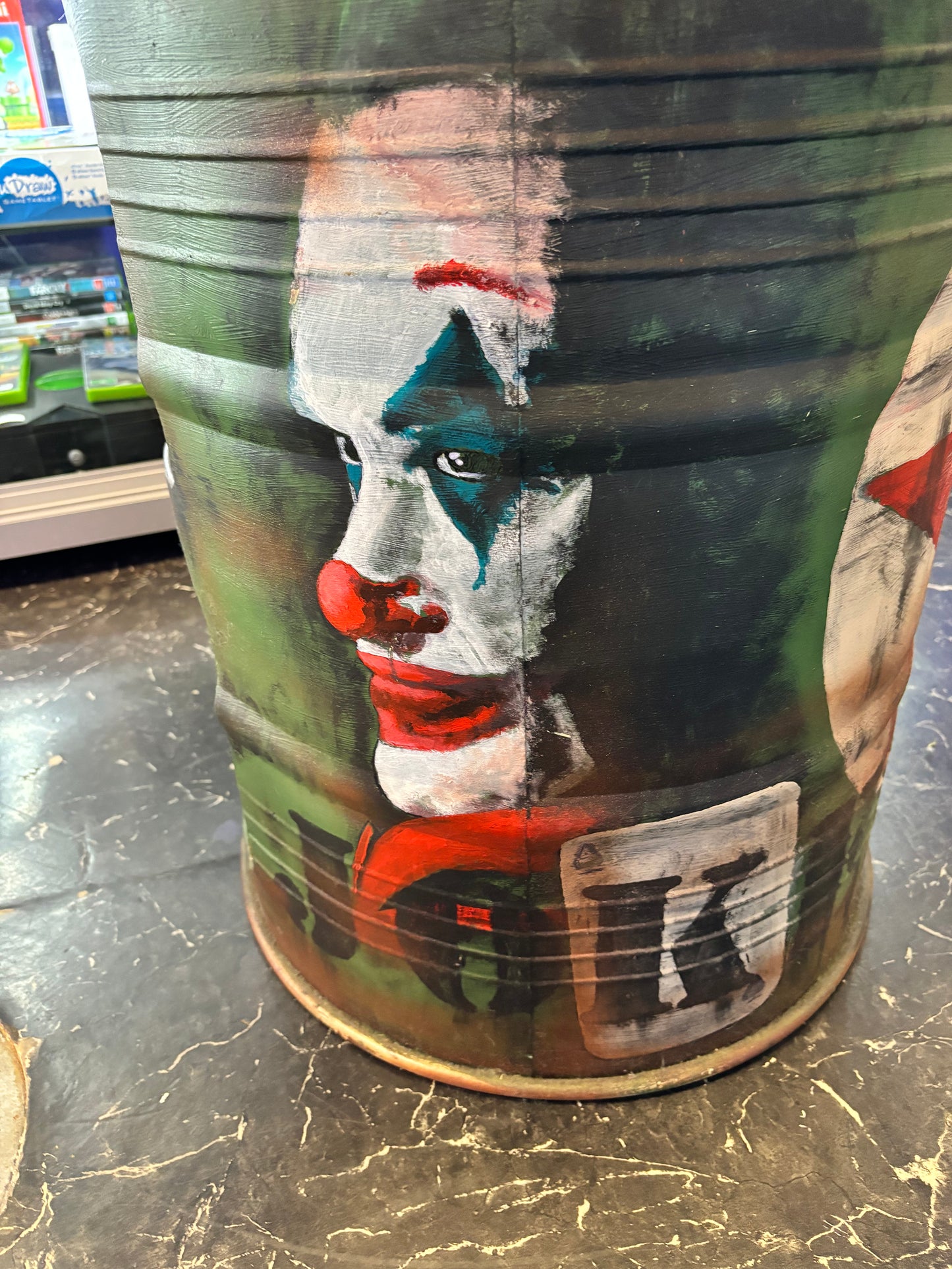 The Joker Barrel, Side Table, Hand Painted Artwork.