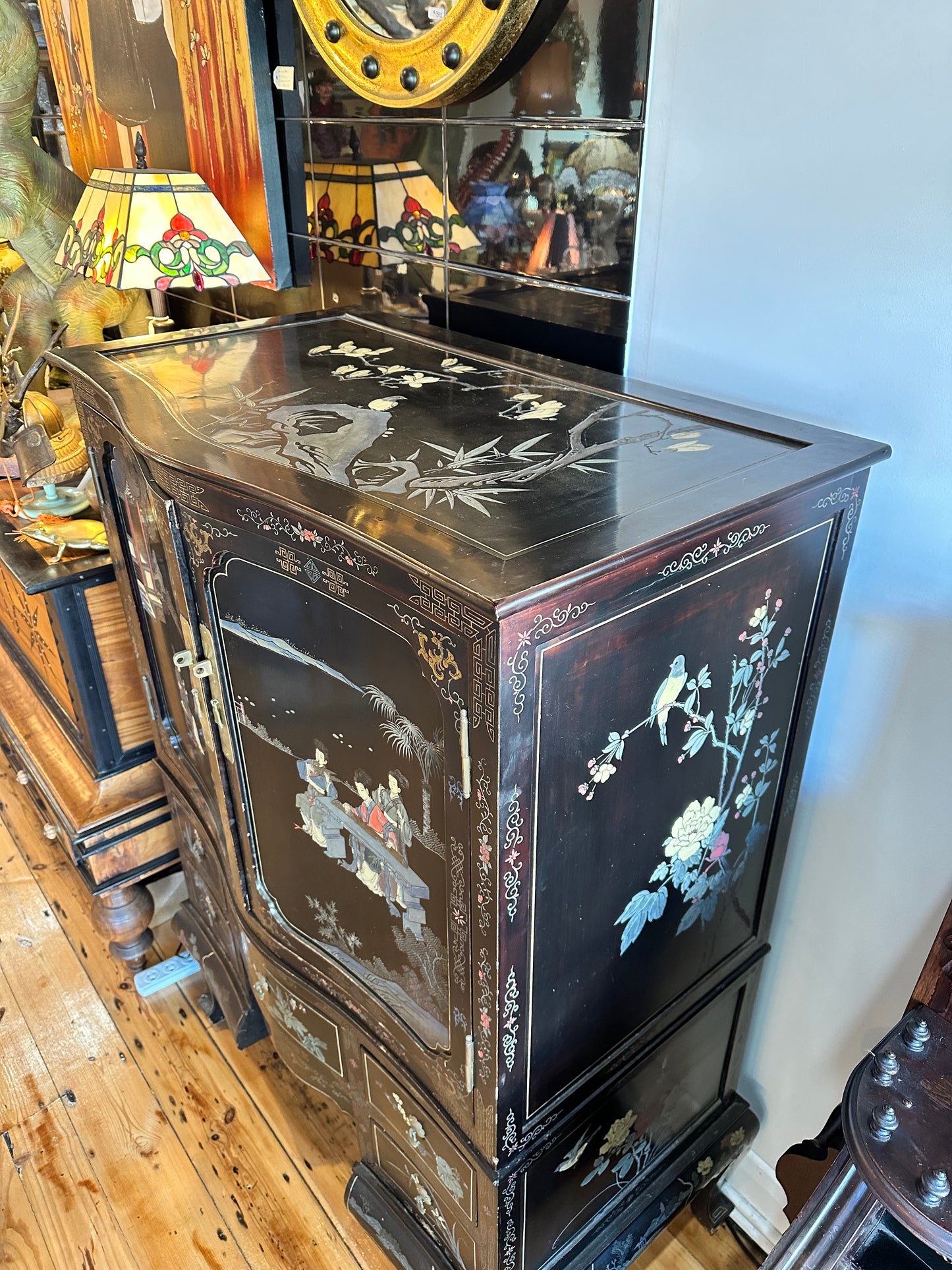 Chinese Black Lacquered Cabinet with Stunning Decoration