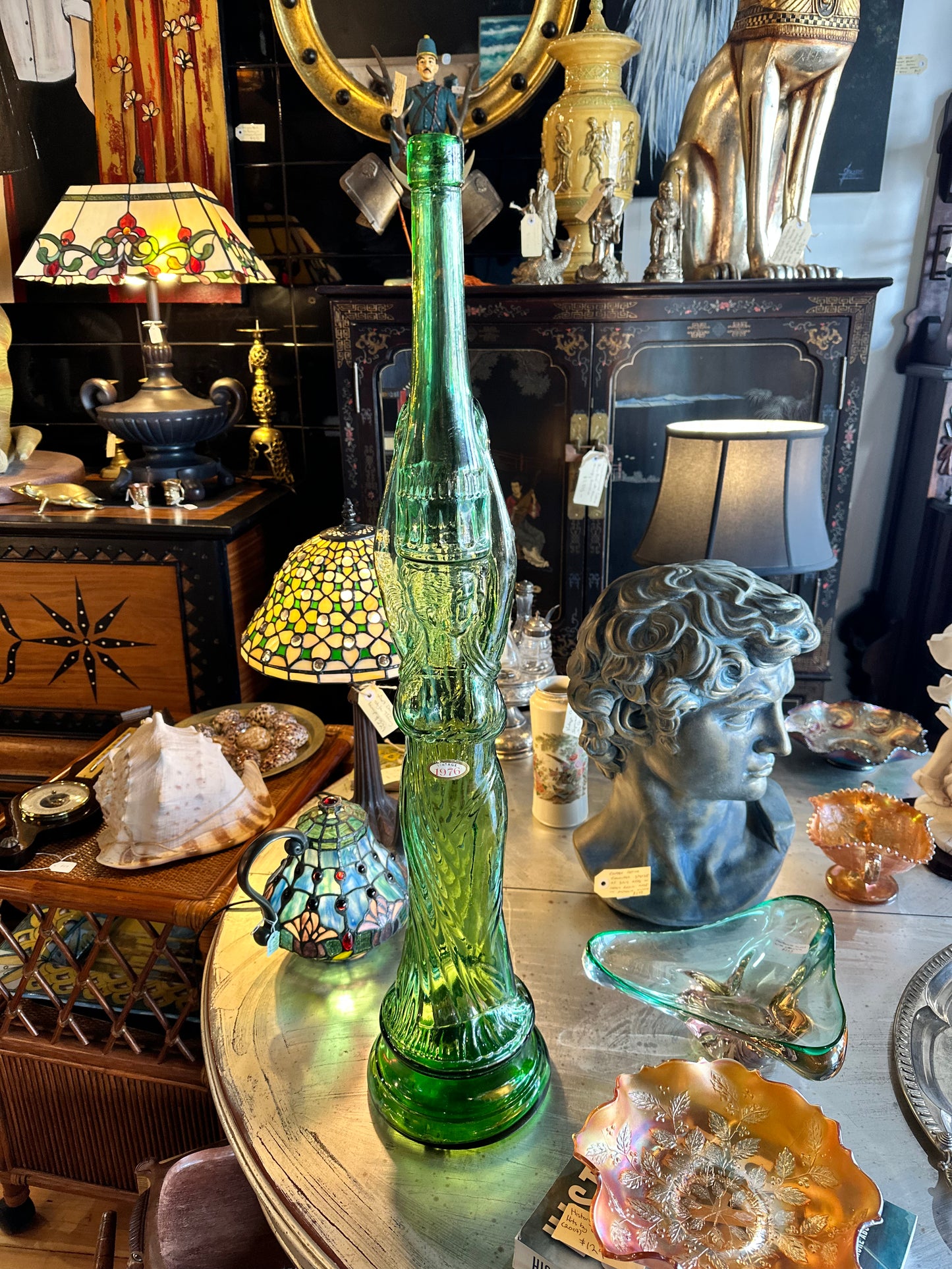 Tall Green Glass Chianti Bottle, Vintage 1976