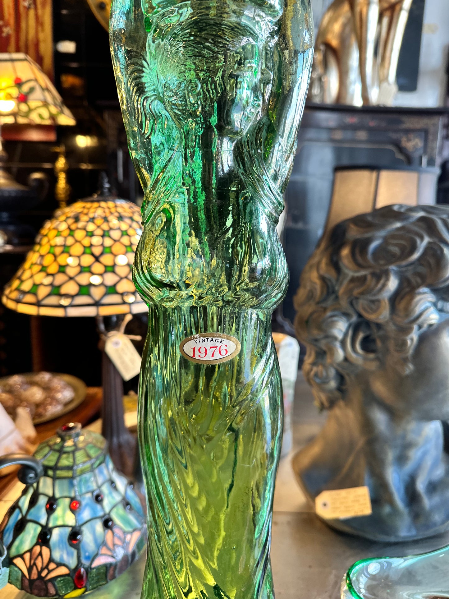 Tall Green Glass Chianti Bottle, Vintage 1976