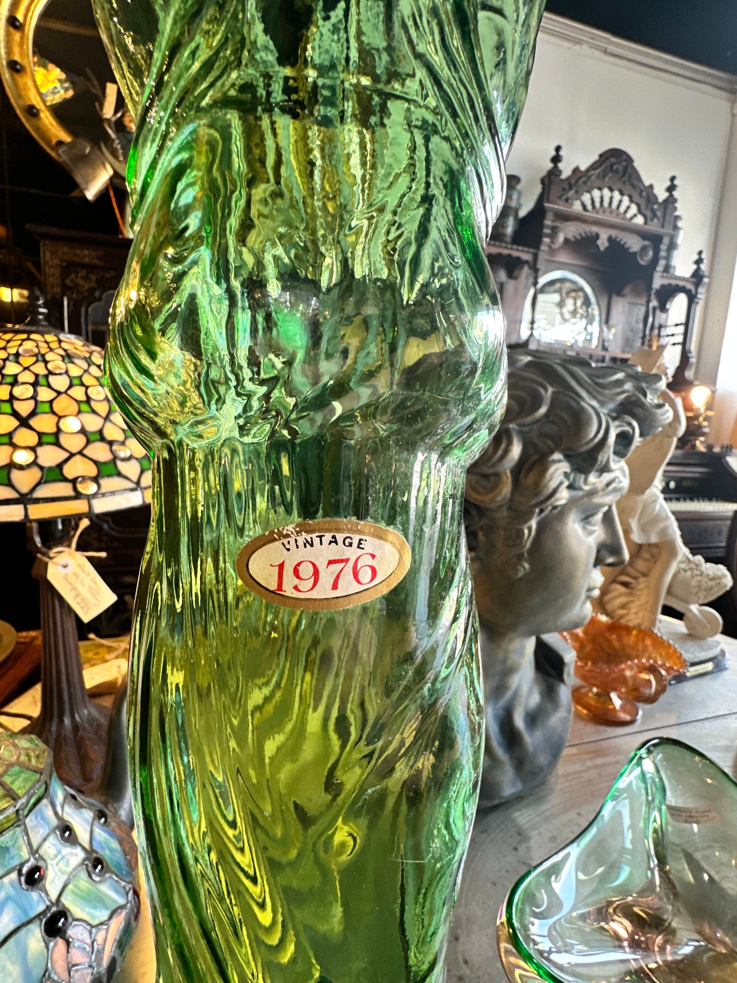 Tall Green Glass Chianti Bottle, Vintage 1976