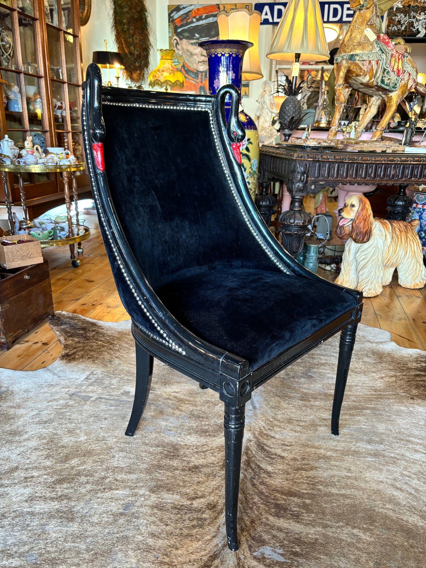 Unique Velvet Black Swan Chair