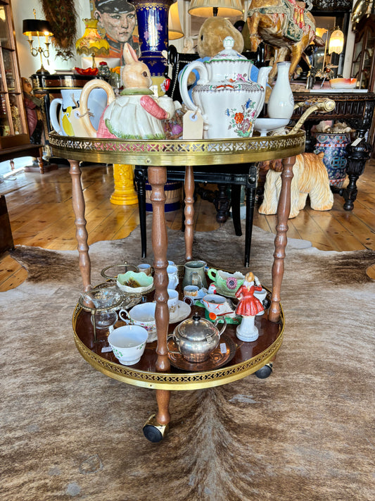 Two Tier Drinks Trolley Brass And Wood Inlay