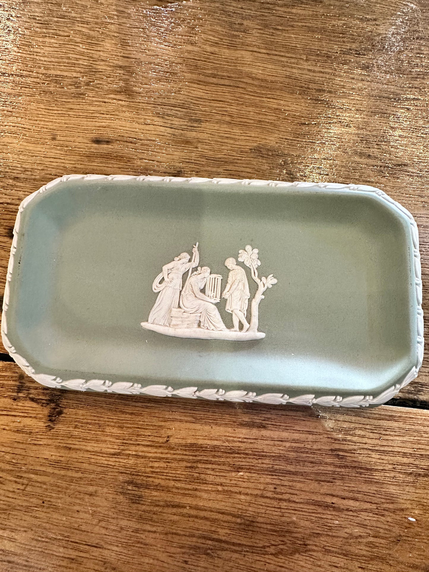 Vintage Wedgwood Sage Green Jasperware Oblong Dish