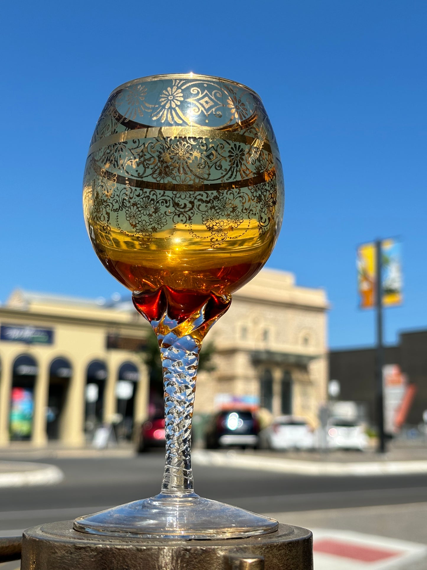 Elegant Venetian Amber Glass Decanter Set