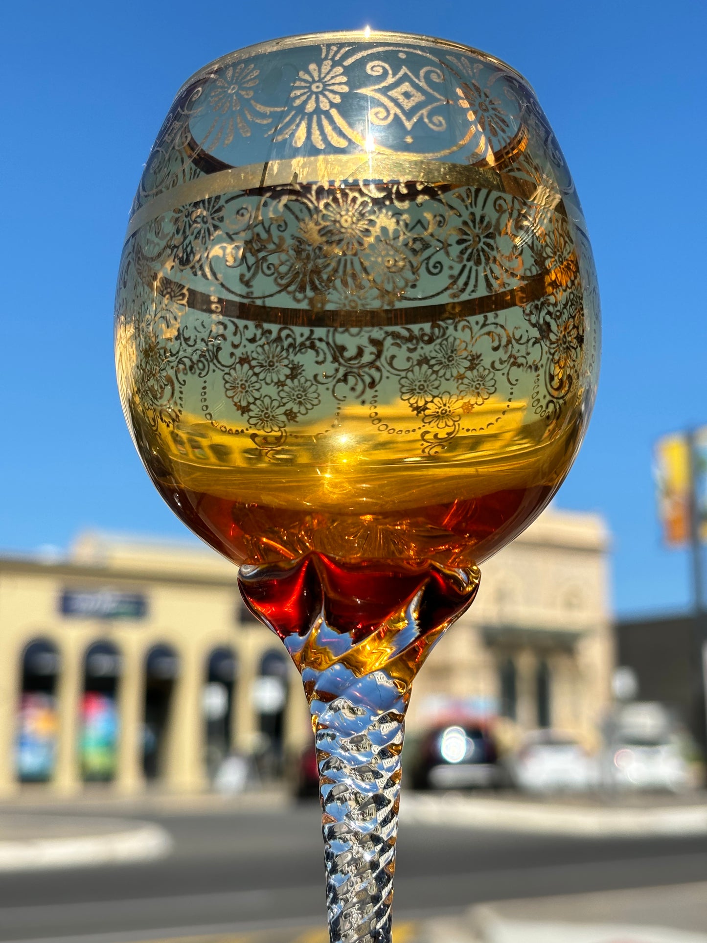 Elegant Venetian Amber Glass Decanter Set