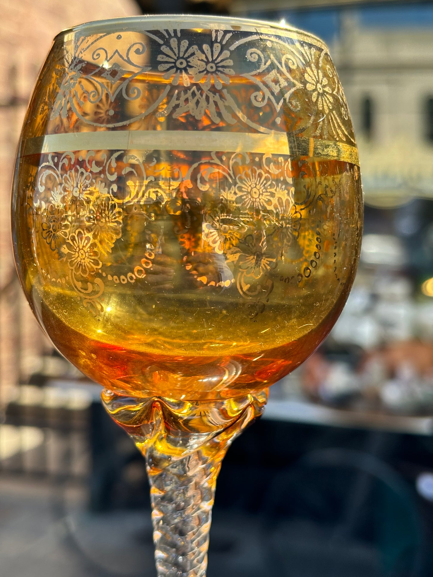 Elegant Venetian Amber Glass Decanter Set