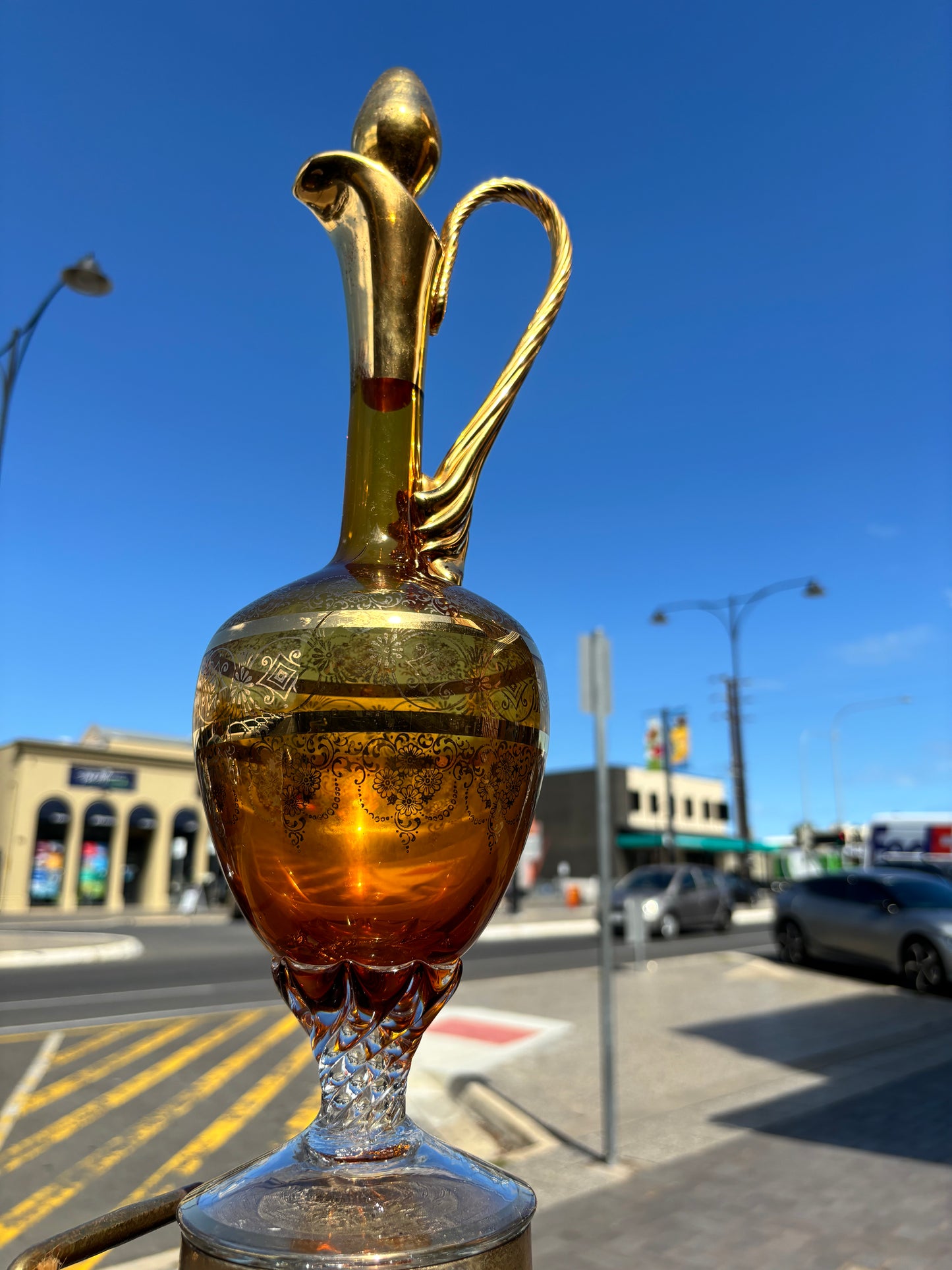 Elegant Venetian Amber Glass Decanter Set