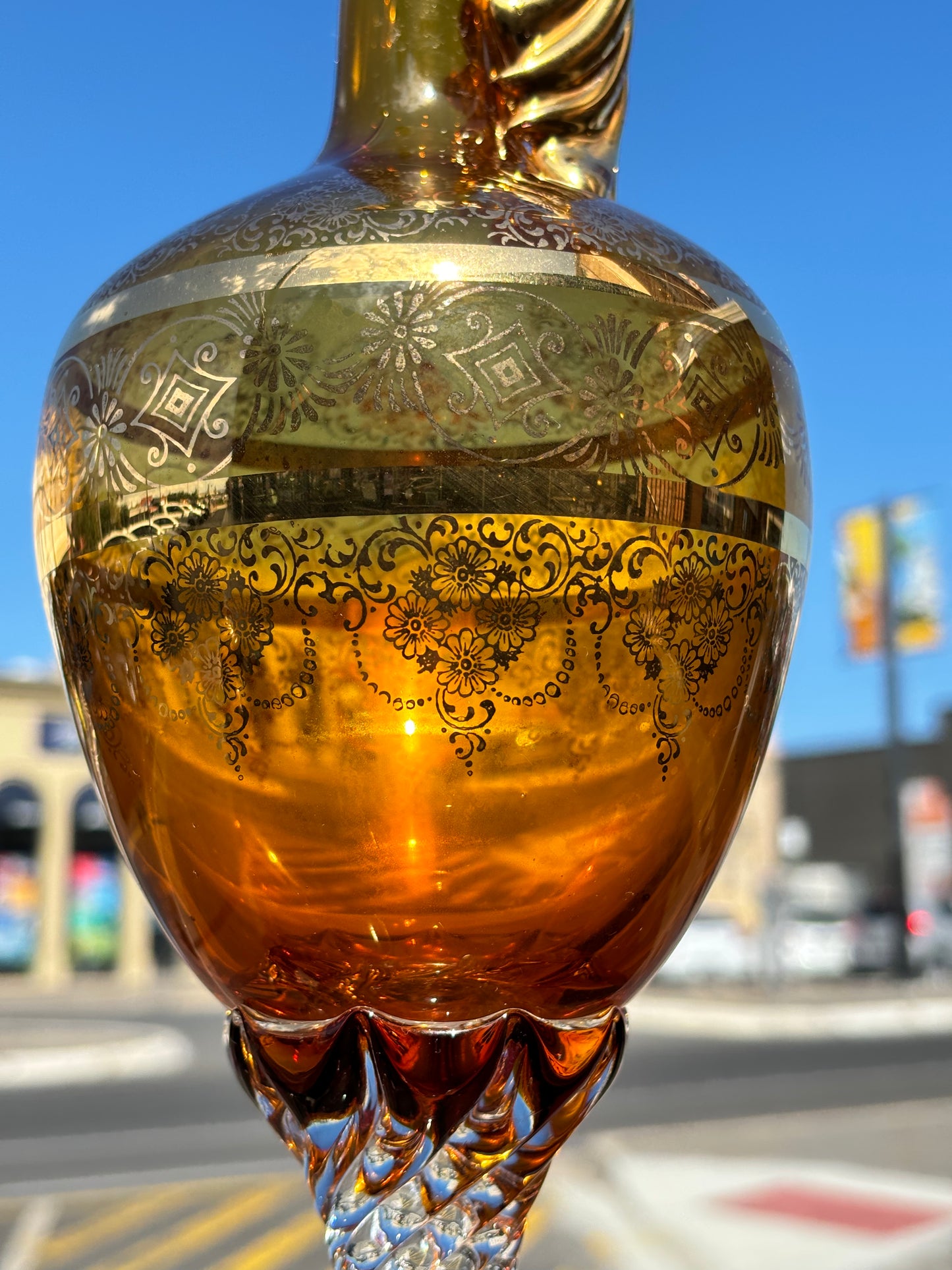 Elegant Venetian Amber Glass Decanter Set