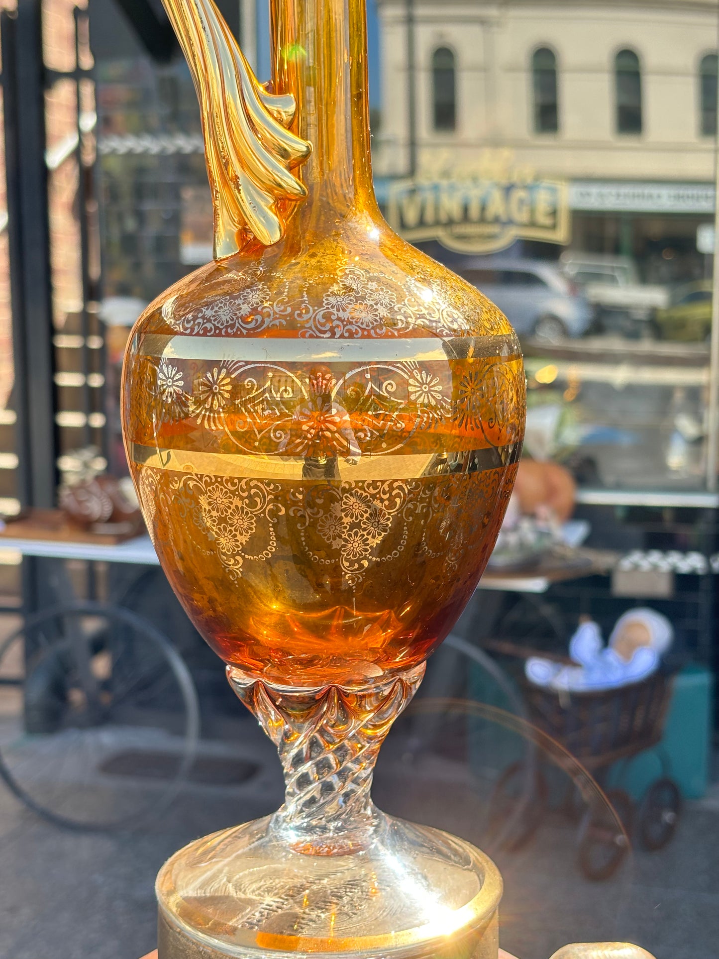 Elegant Venetian Amber Glass Decanter Set