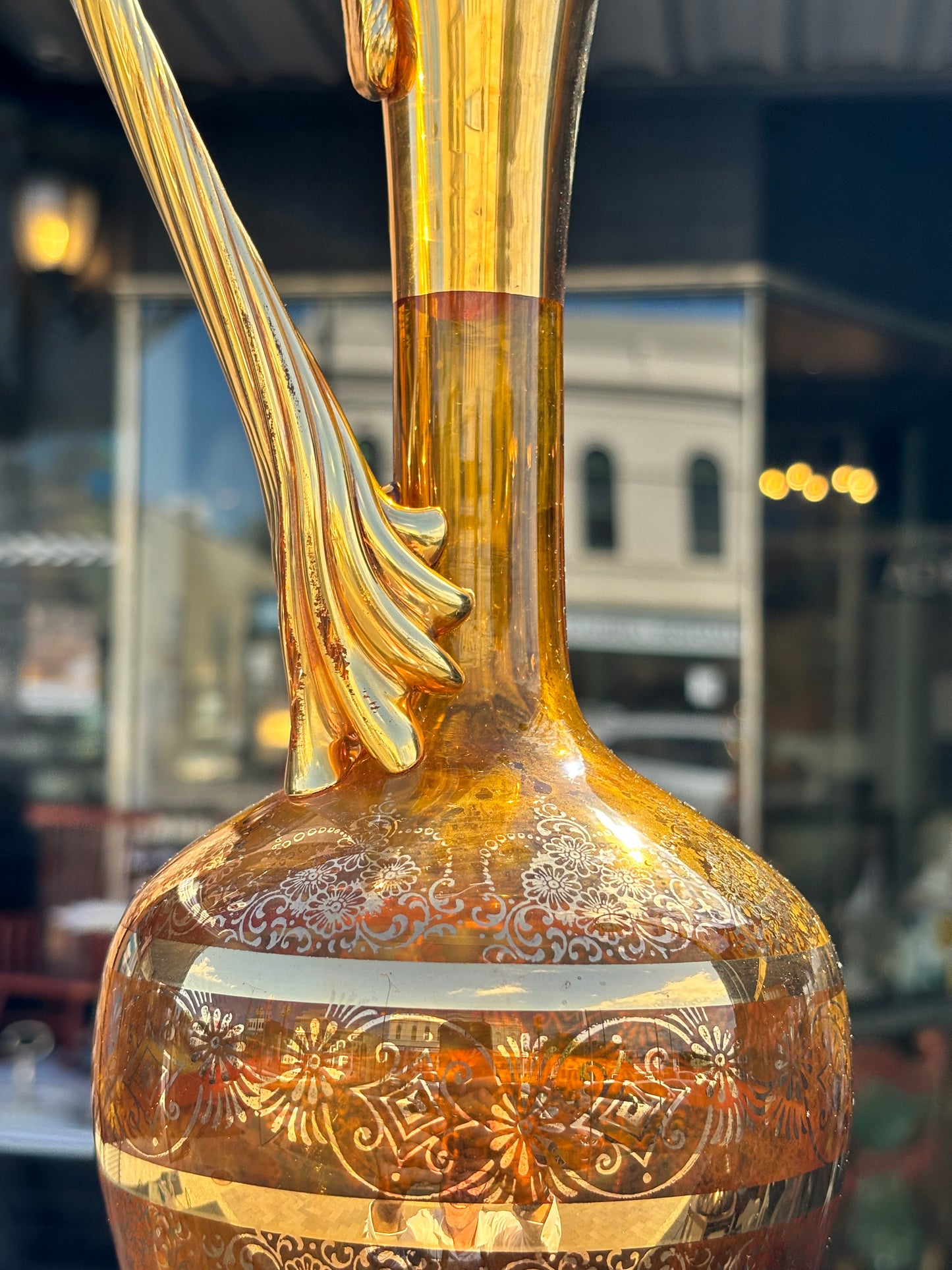 Elegant Venetian Amber Glass Decanter Set