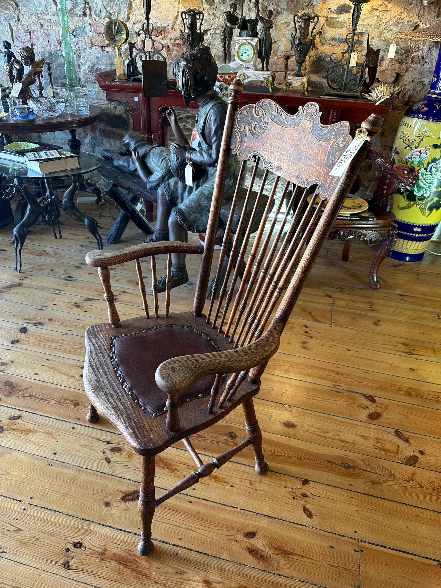 Antique Oak and Leather Arts and Craft Chair c1890s