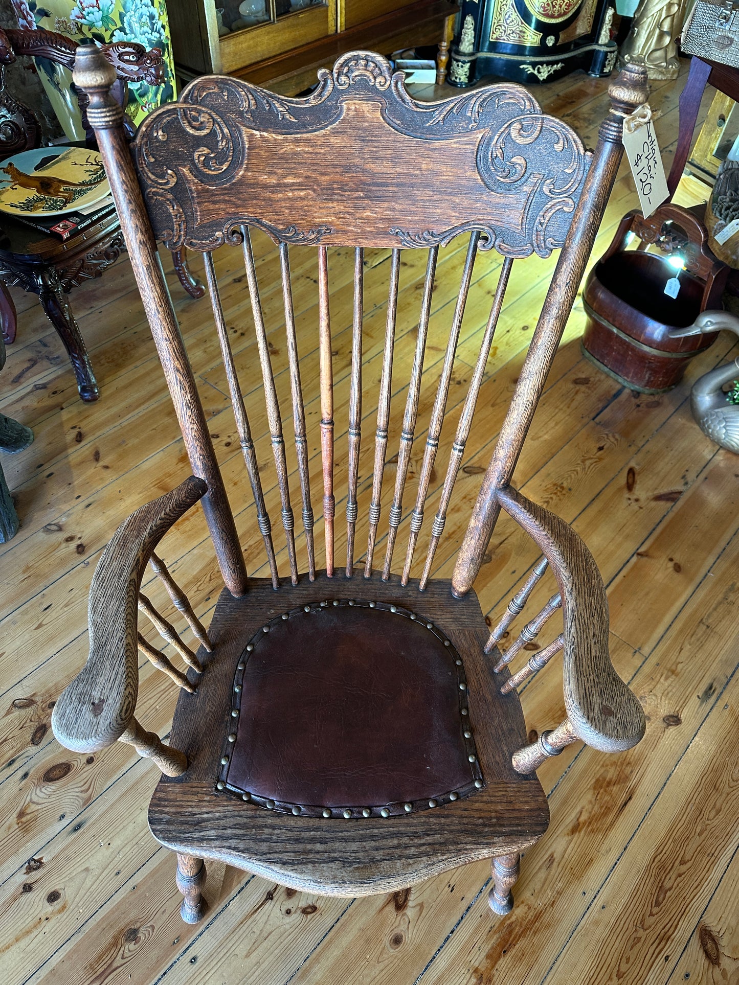 Antique Oak and Leather Arts and Craft Chair c1890s