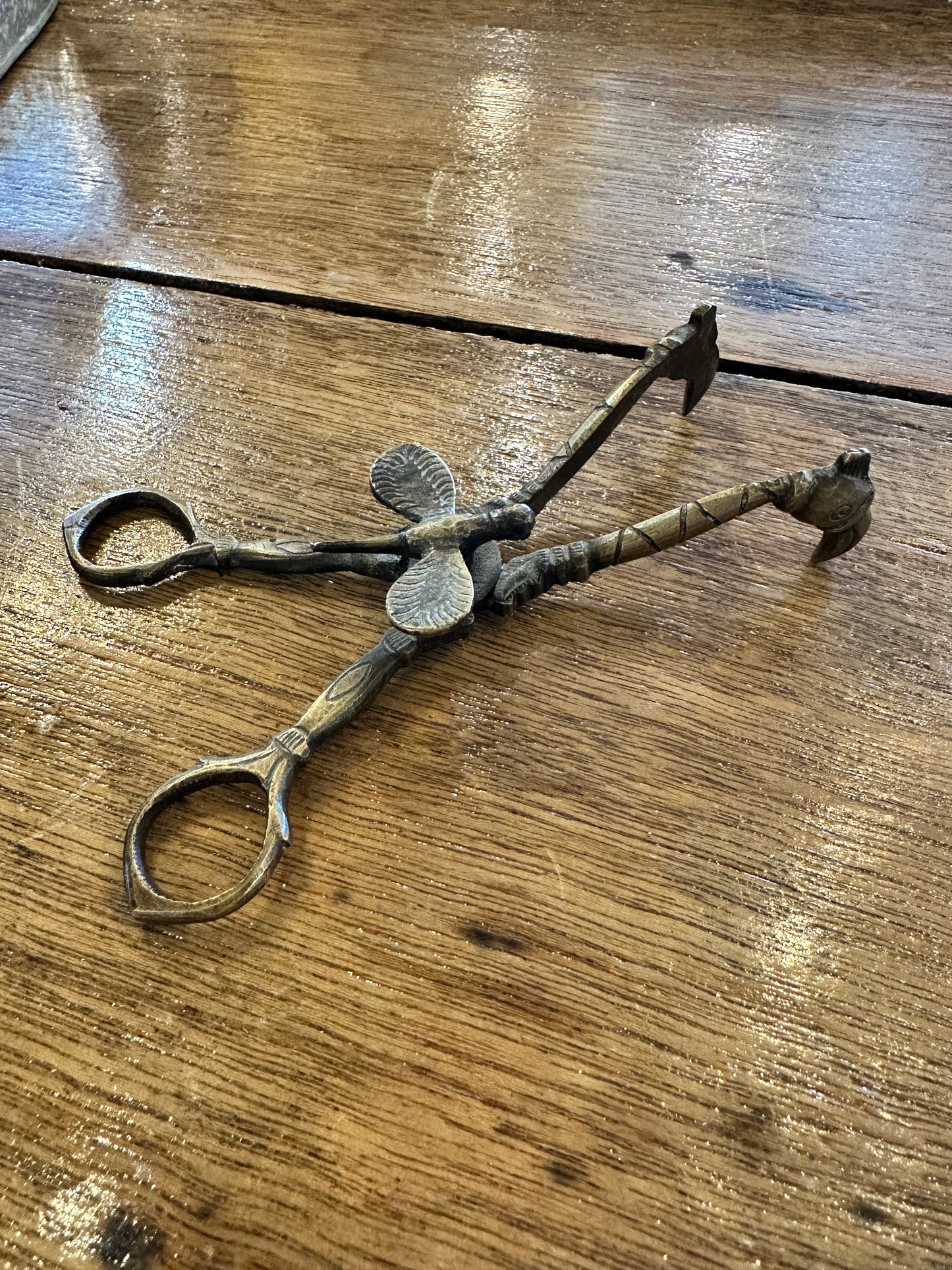 Antique Rare Brass Bird Handcrafted Tongs 1930s