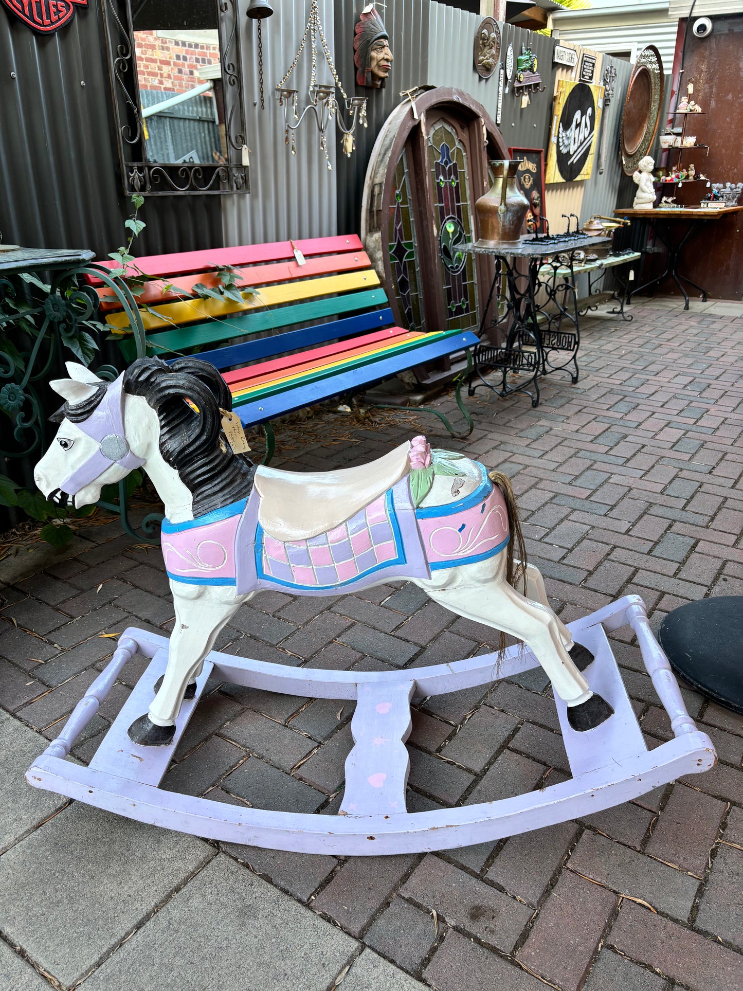 Vintage Hand Carved Hardwood Rocking Horse