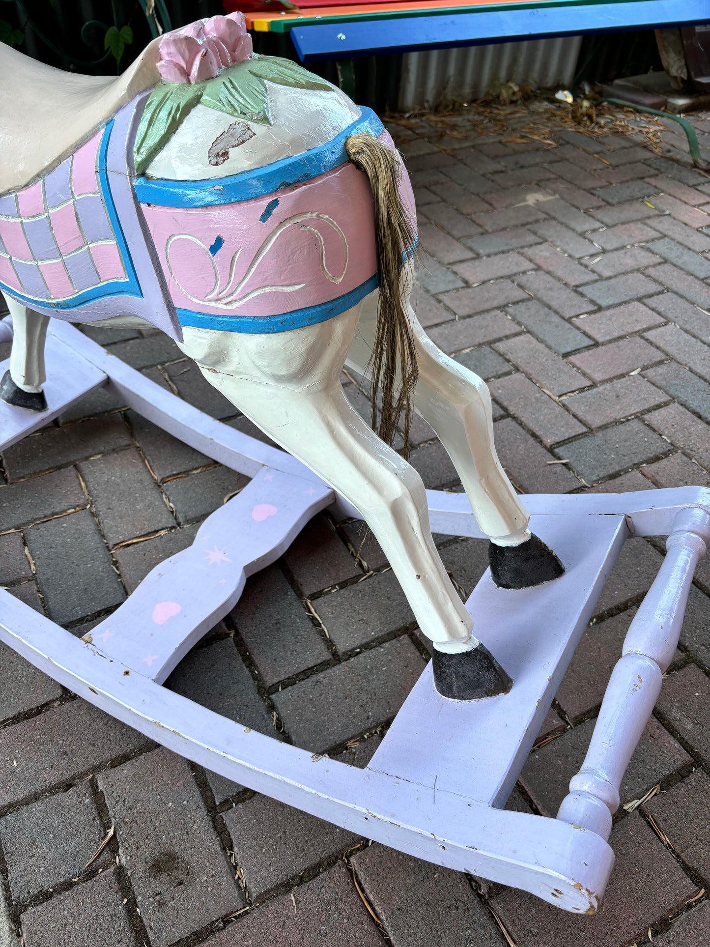 Vintage Hand Carved Hardwood Rocking Horse