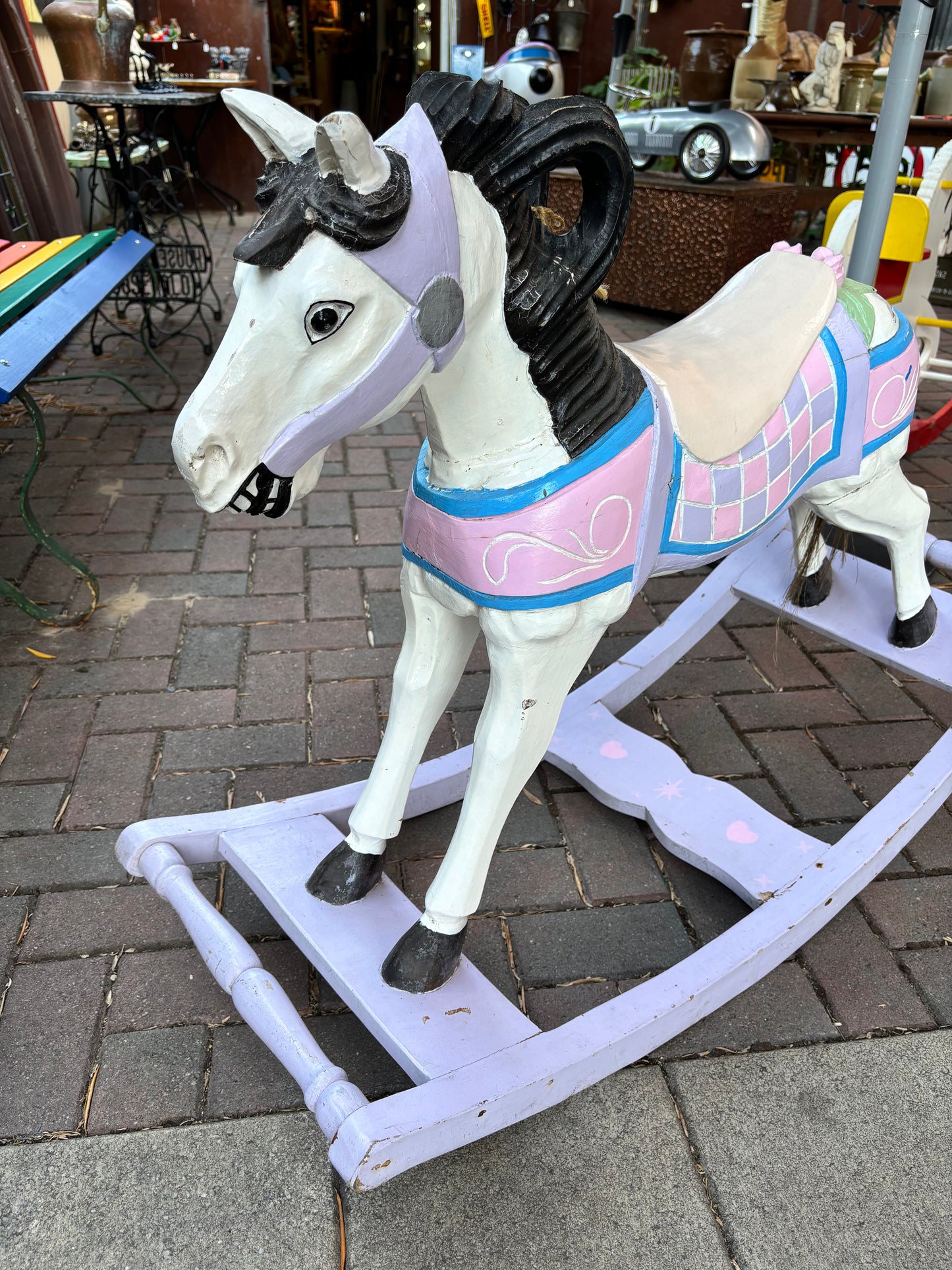 Vintage Hand Carved Hardwood Rocking Horse