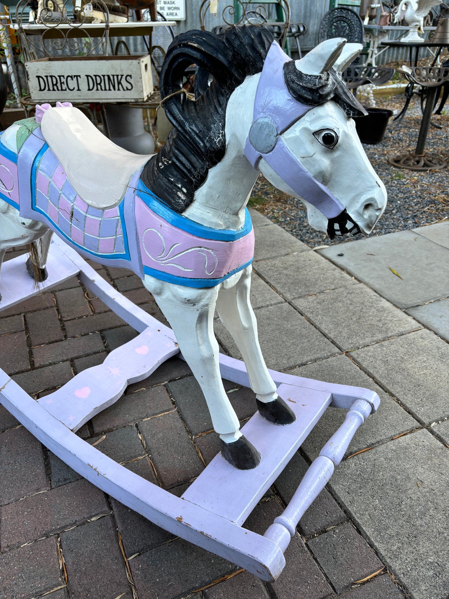 Vintage Hand Carved Hardwood Rocking Horse