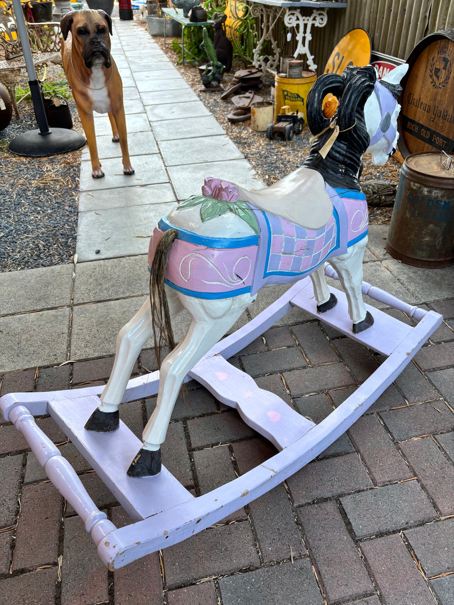 Vintage Hand Carved Hardwood Rocking Horse