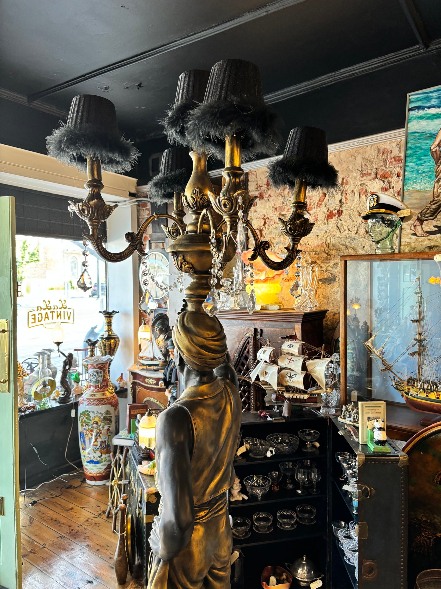 Exceptional Blackamoor Statue Floor Lamp On Ornate Pedestal