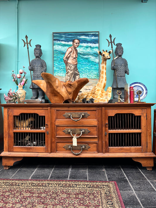 Entertainment Unit Sideboard Solid Wood With Solid Brass Handles