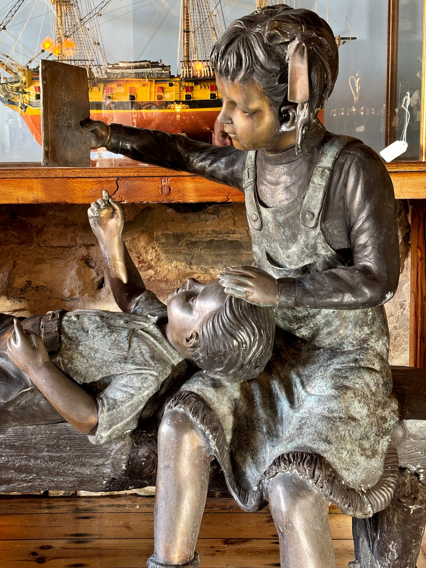 Life-size Bronze Statue Of Children On Bench