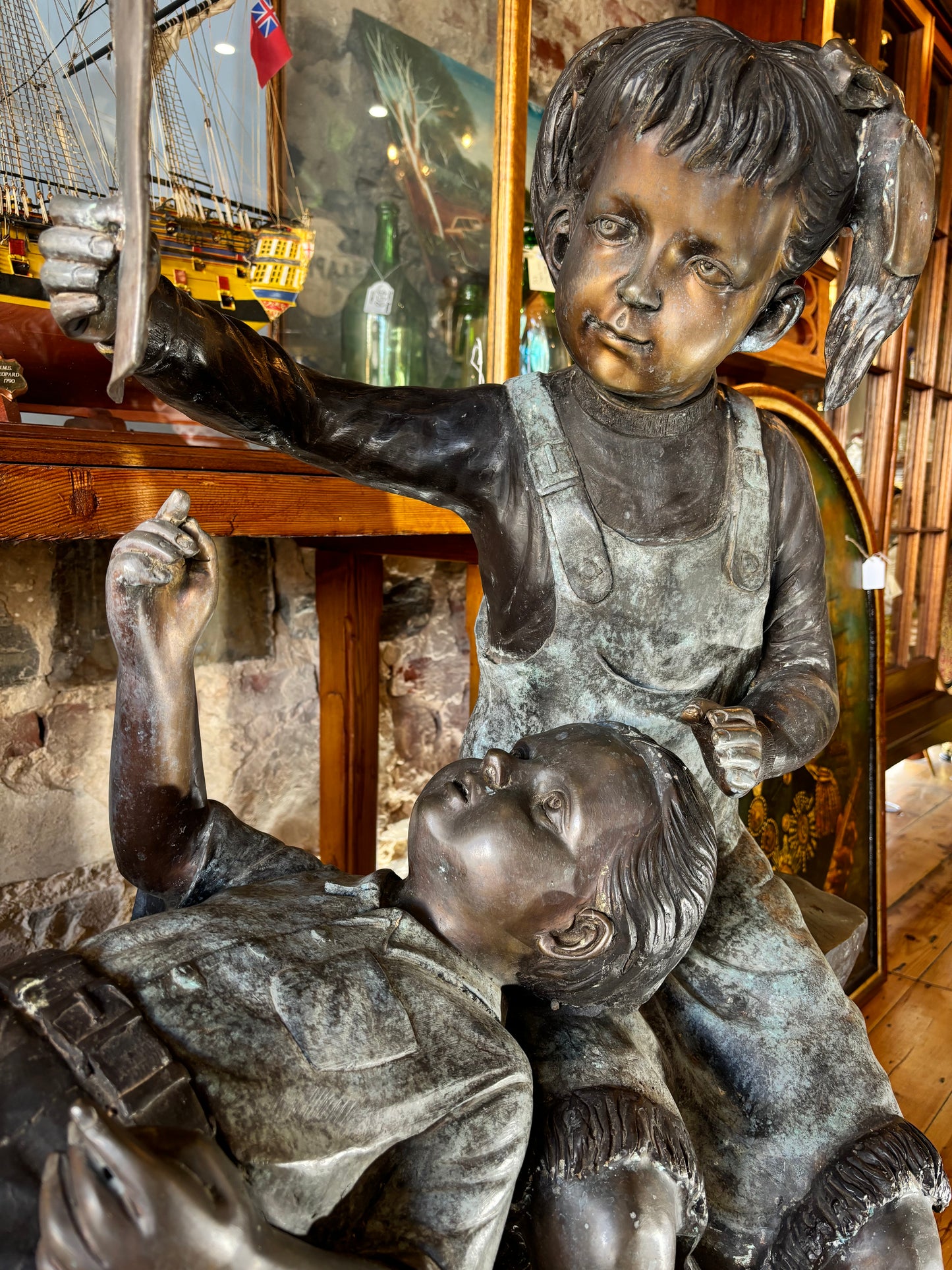 Life-size Bronze Statue Of Children On Bench