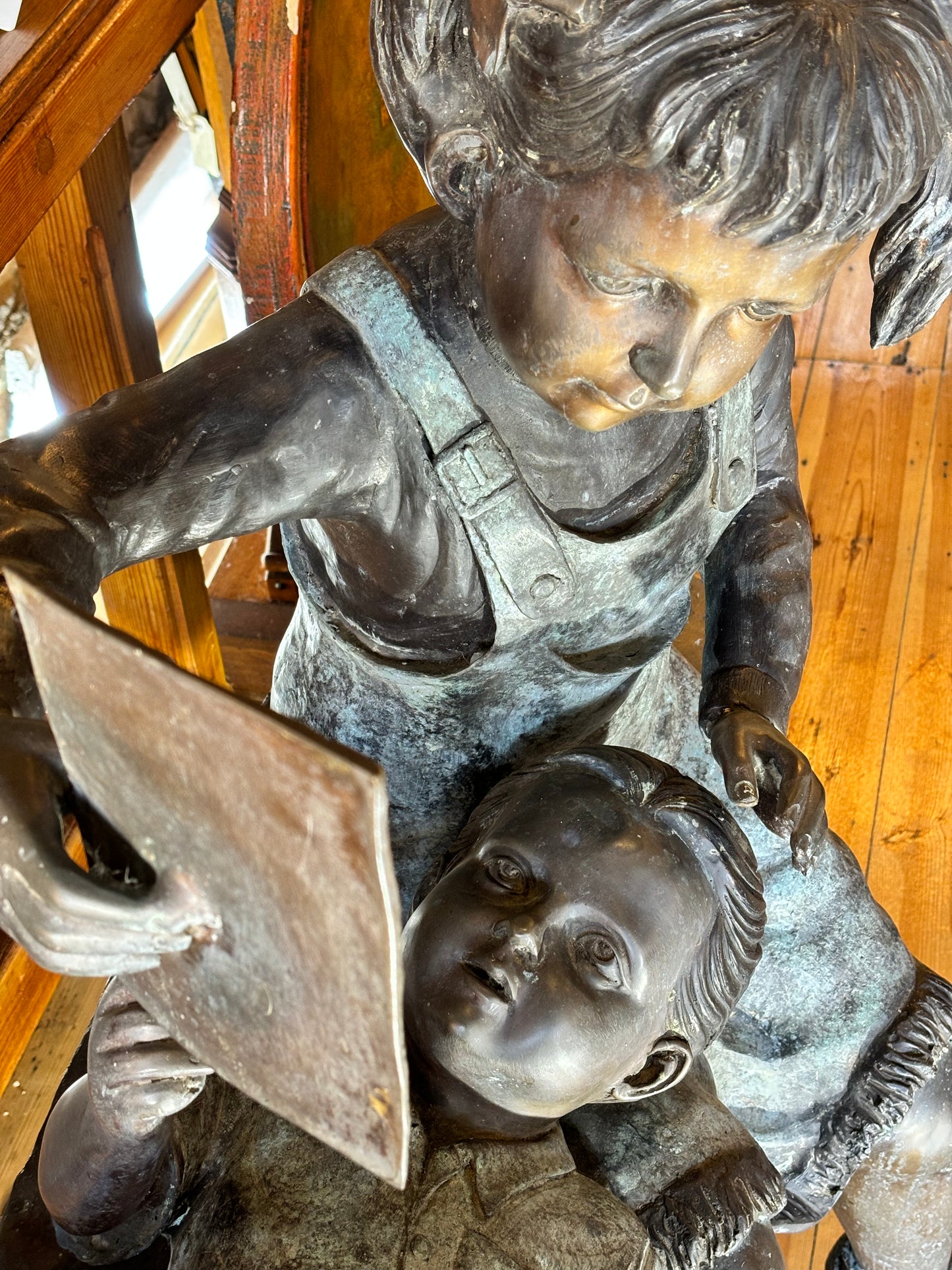 Life-size Bronze Statue Of Children On Bench