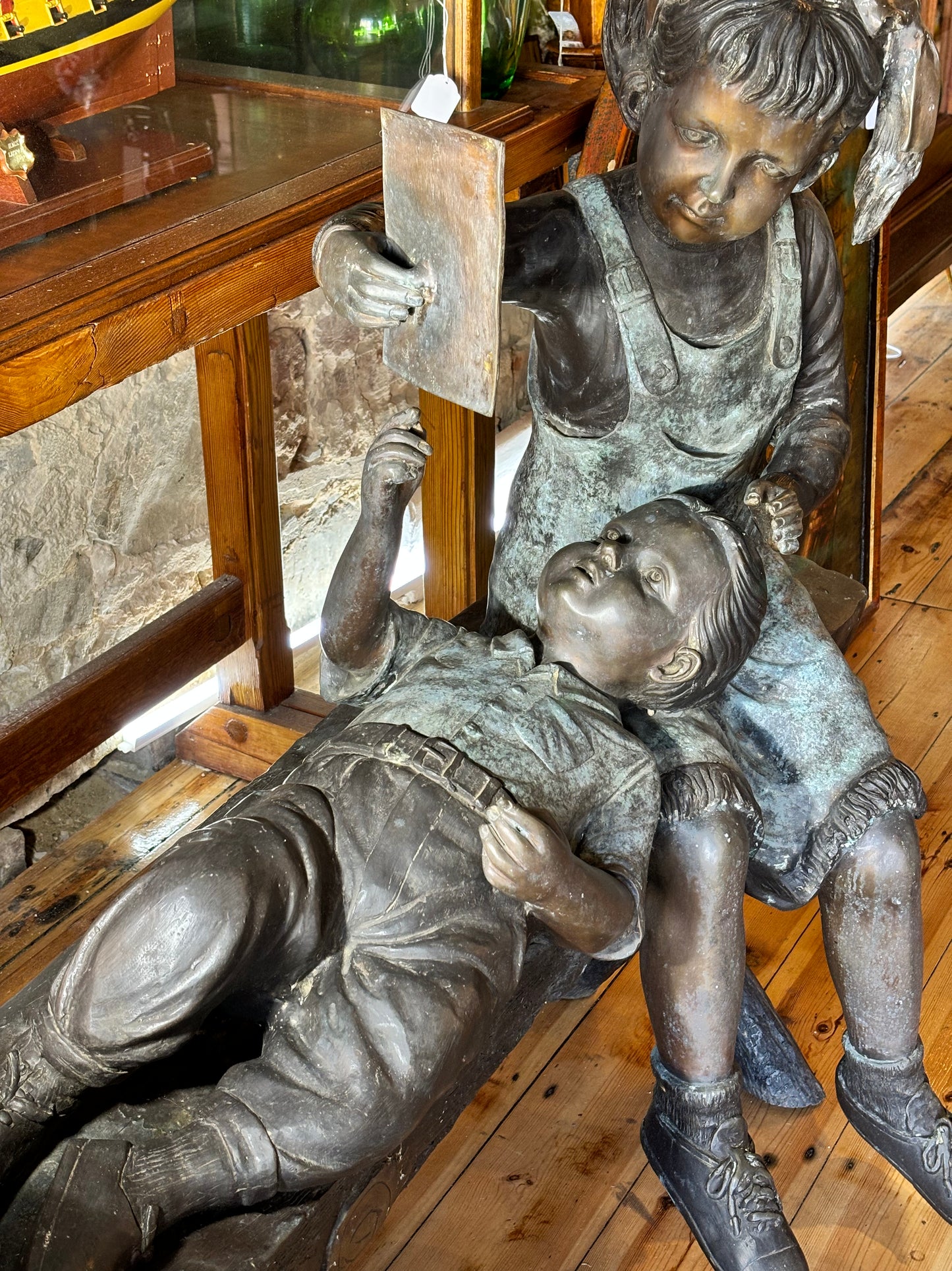 Life-size Bronze Statue Of Children On Bench