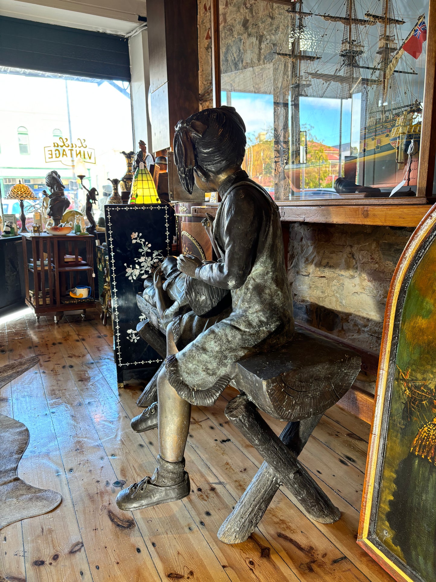 Life-size Bronze Statue Of Children On Bench