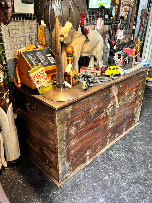 Treasure Chest Storage Trunk Ornate Handcrafted Wooden With Metal Decorations And Lock