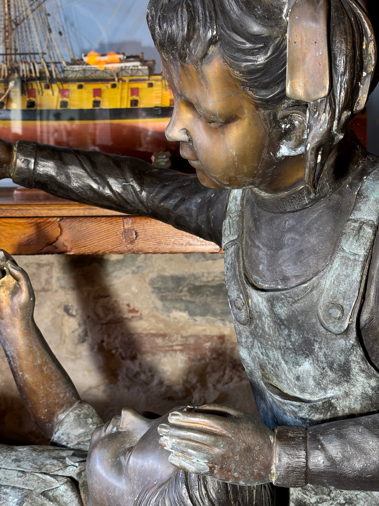 Life-size Bronze Statue Of Children On Bench