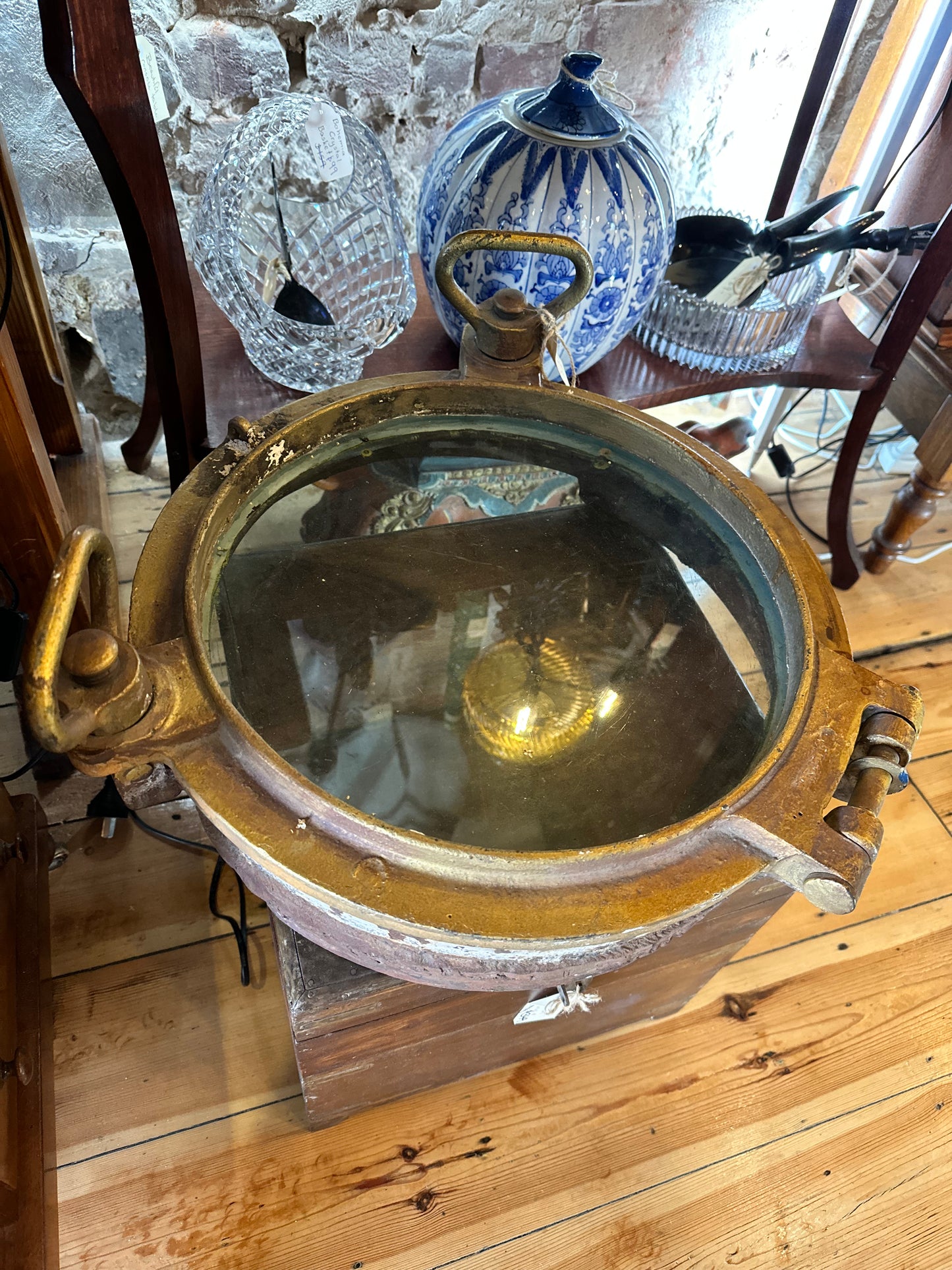 Vintage Ships Porthole, Brass and Cast Iron