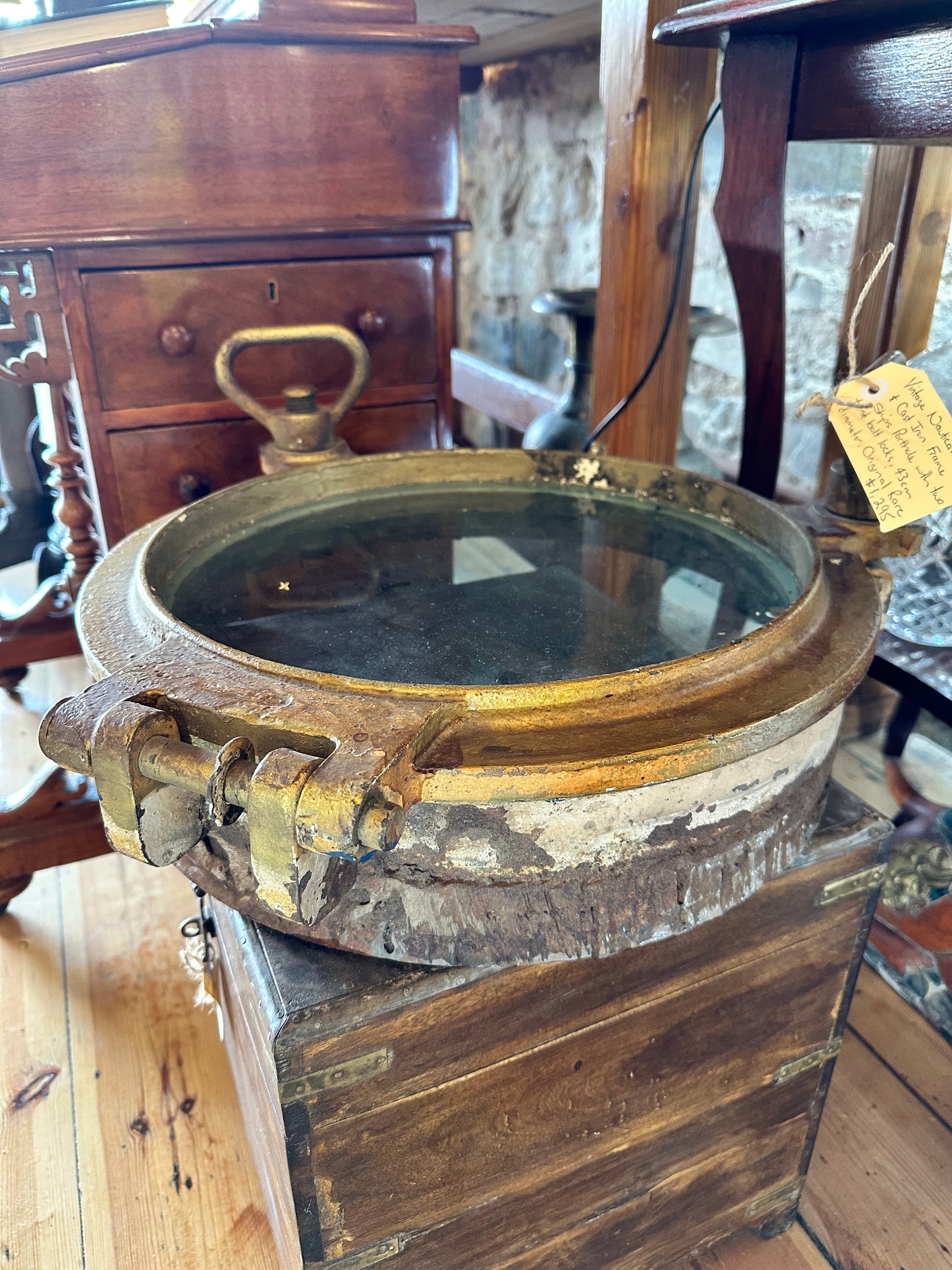 Vintage Ships Porthole, Brass and Cast Iron