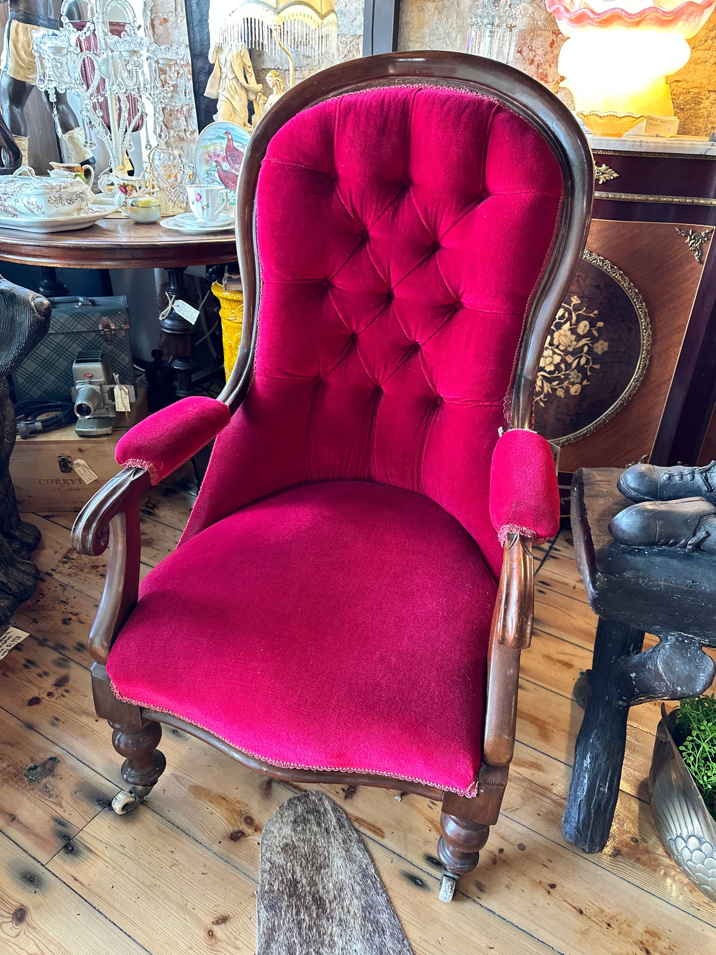 Victorian Ruby Red Upholstered Armchair