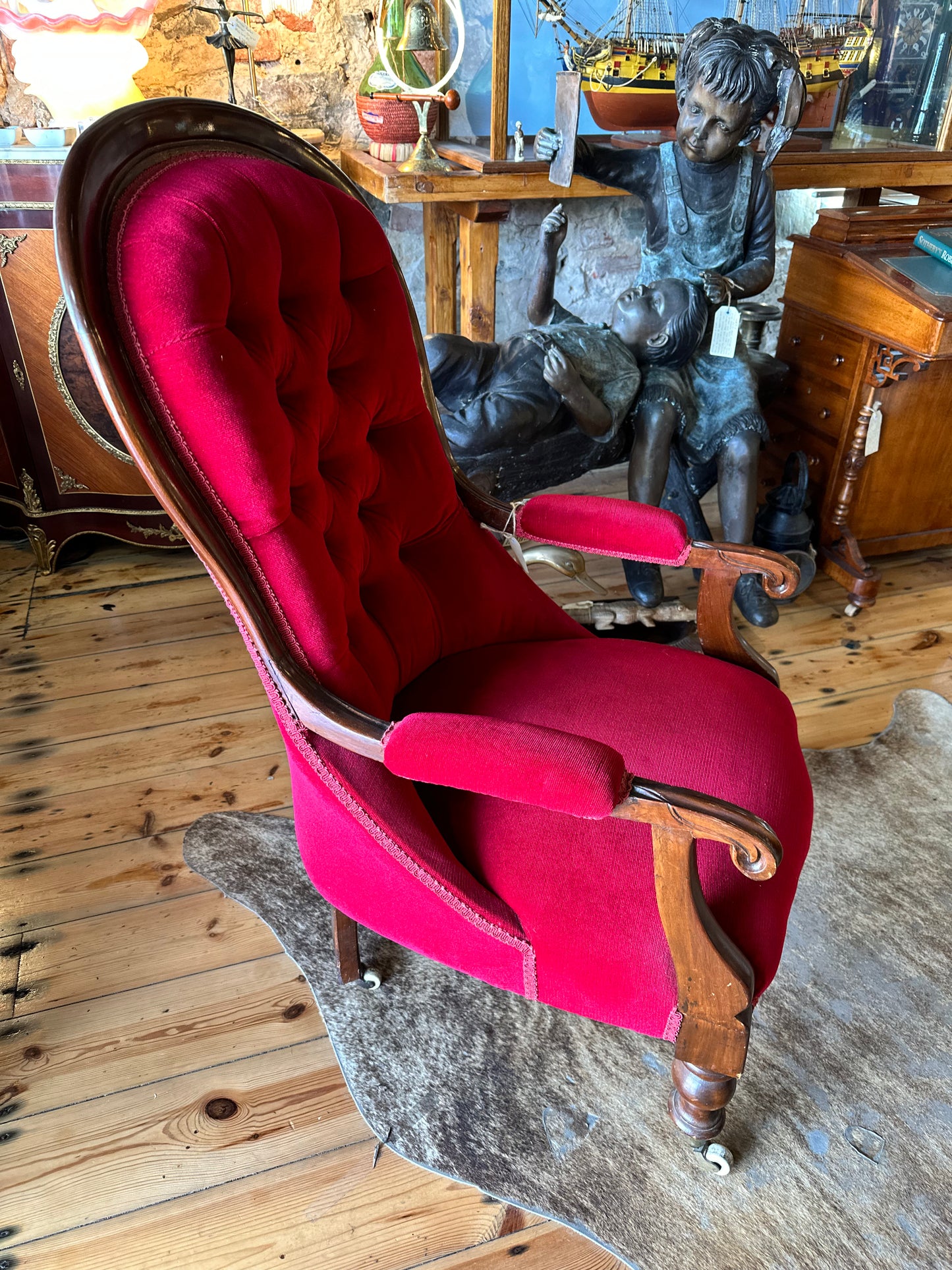 Victorian Ruby Red Upholstered Armchair