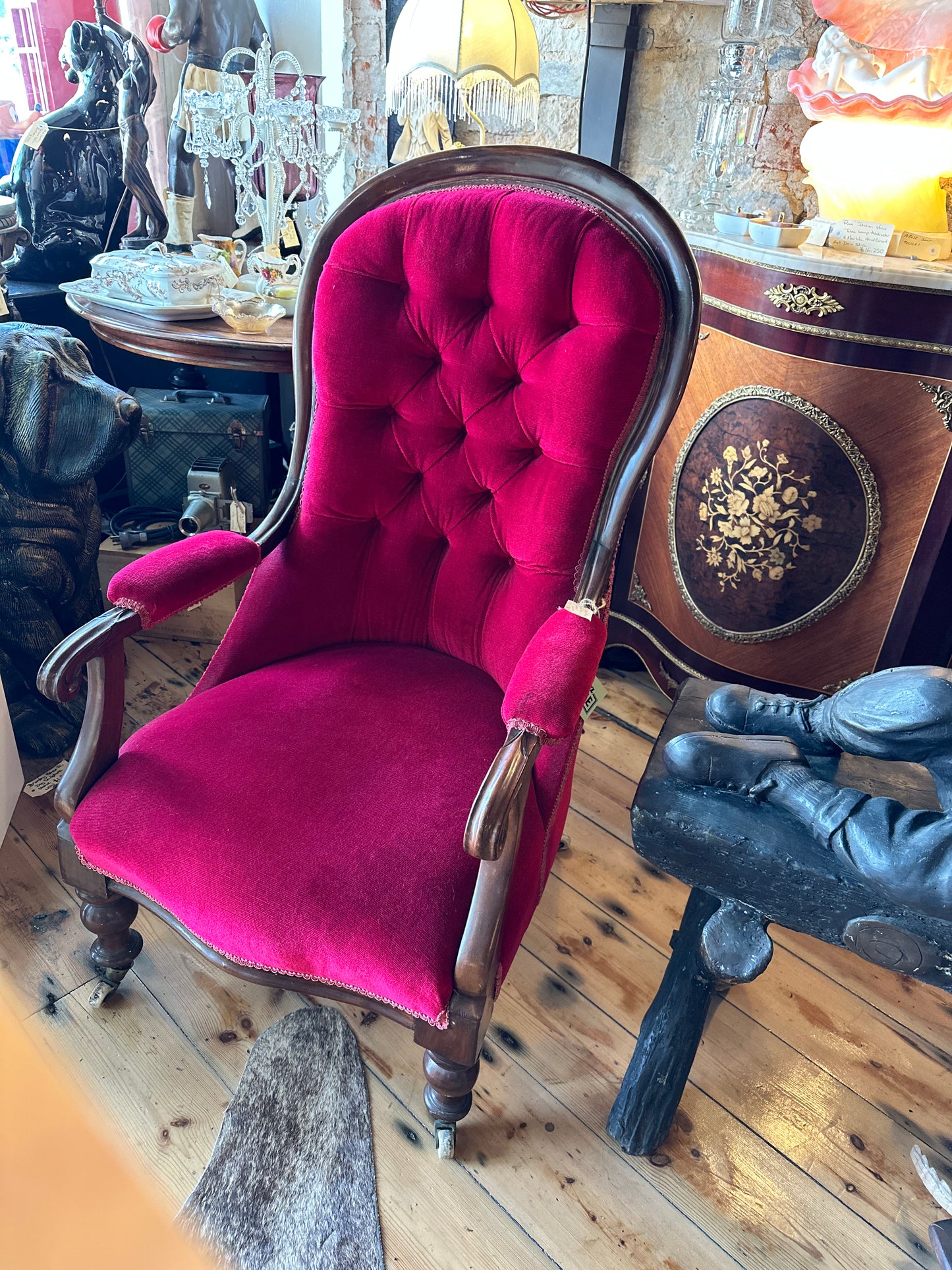 Victorian Ruby Red Upholstered Armchair