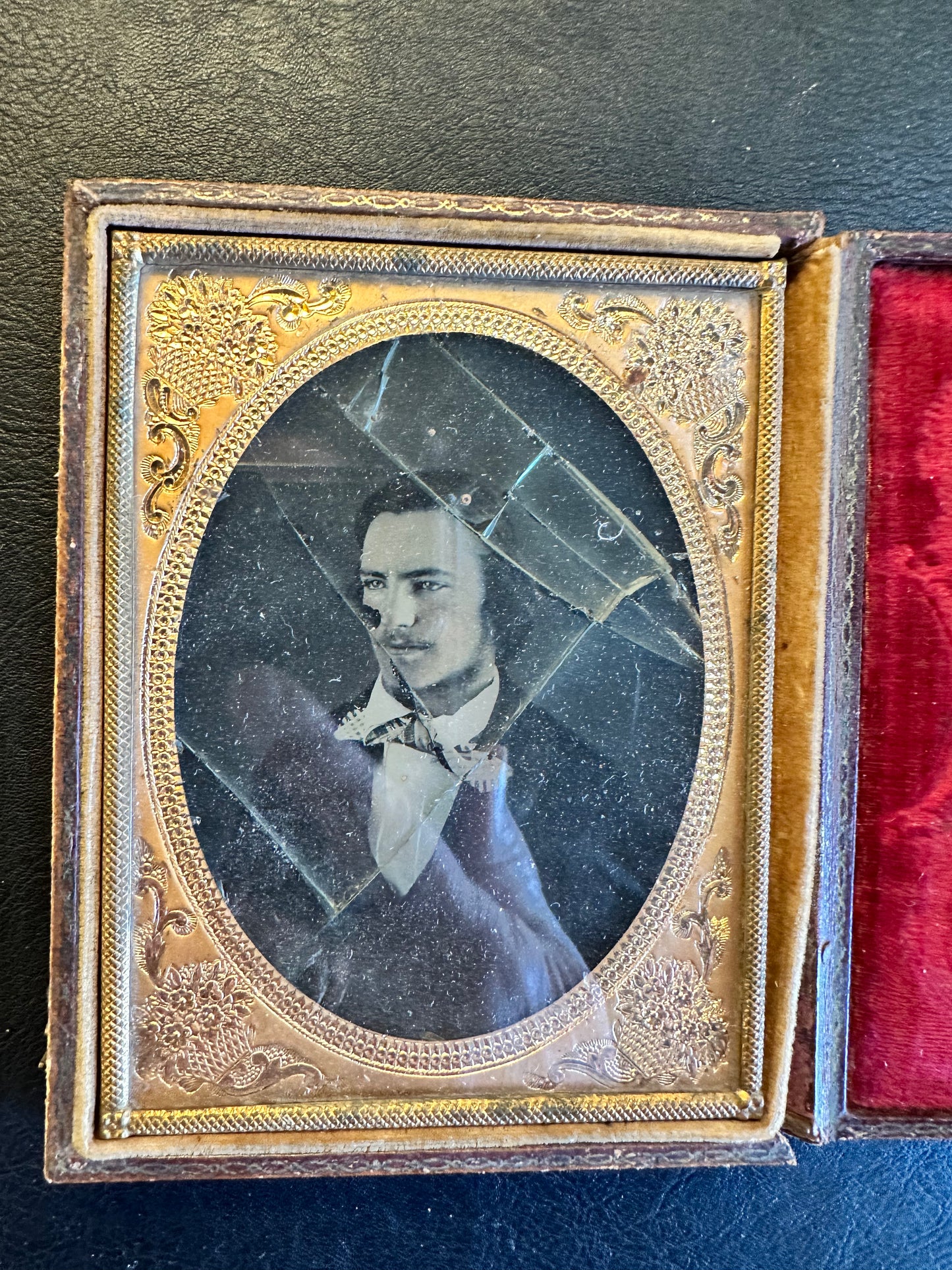 Antique Daguerreotype Portrait c.1850 in Leather Embossed Case