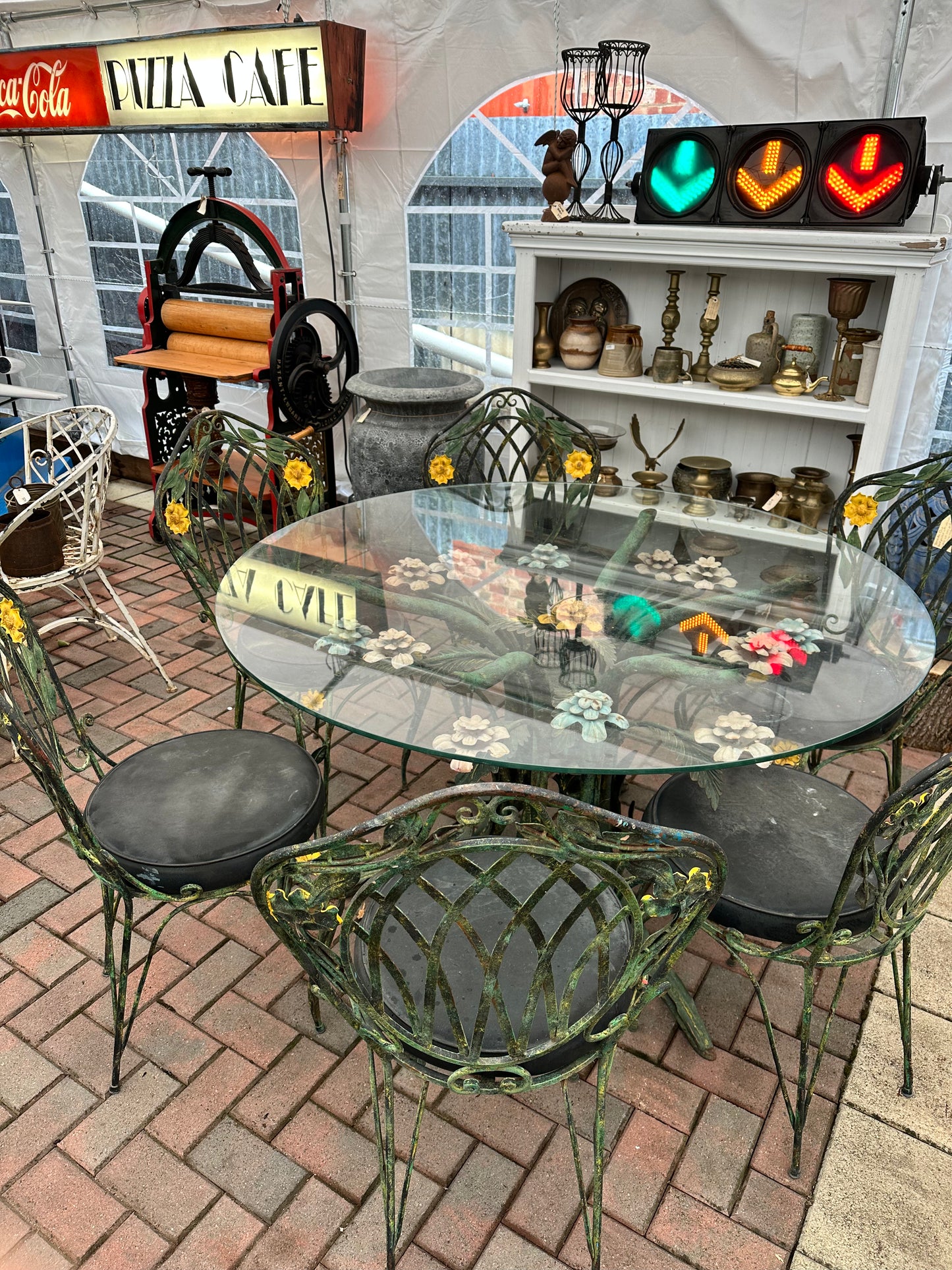 Wrought Iron Flower Outdoor Setting 7 Piece