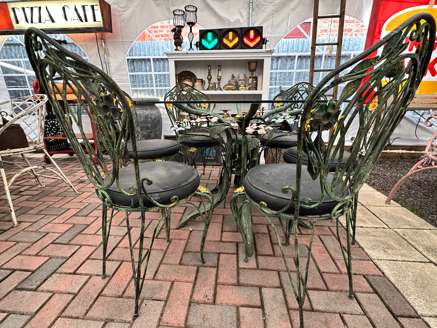 Wrought Iron Flower Outdoor Setting 7 Piece