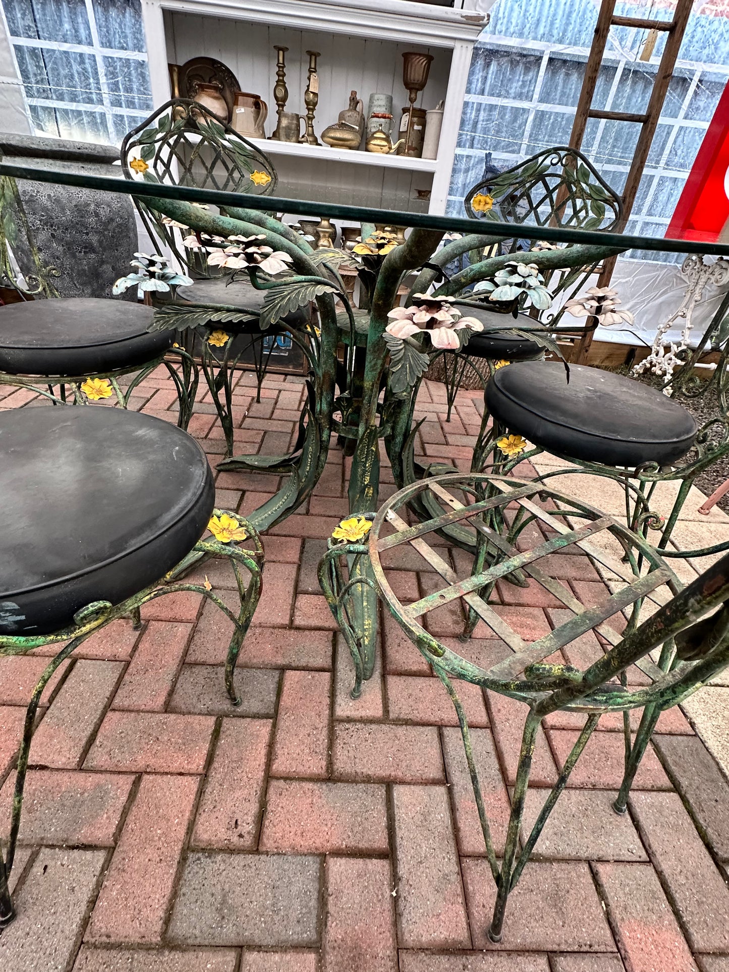 Wrought Iron Flower Outdoor Setting 7 Piece