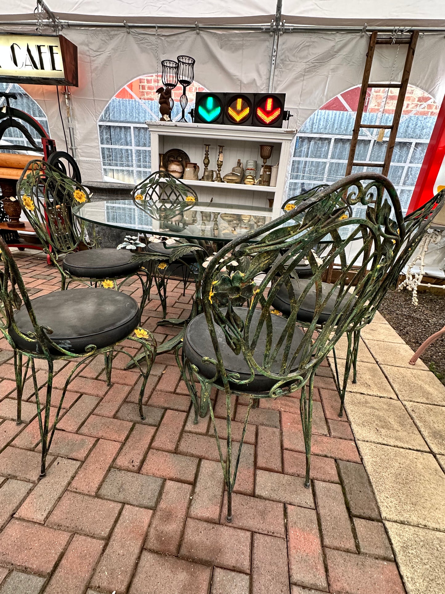 Wrought Iron Flower Outdoor Setting 7 Piece