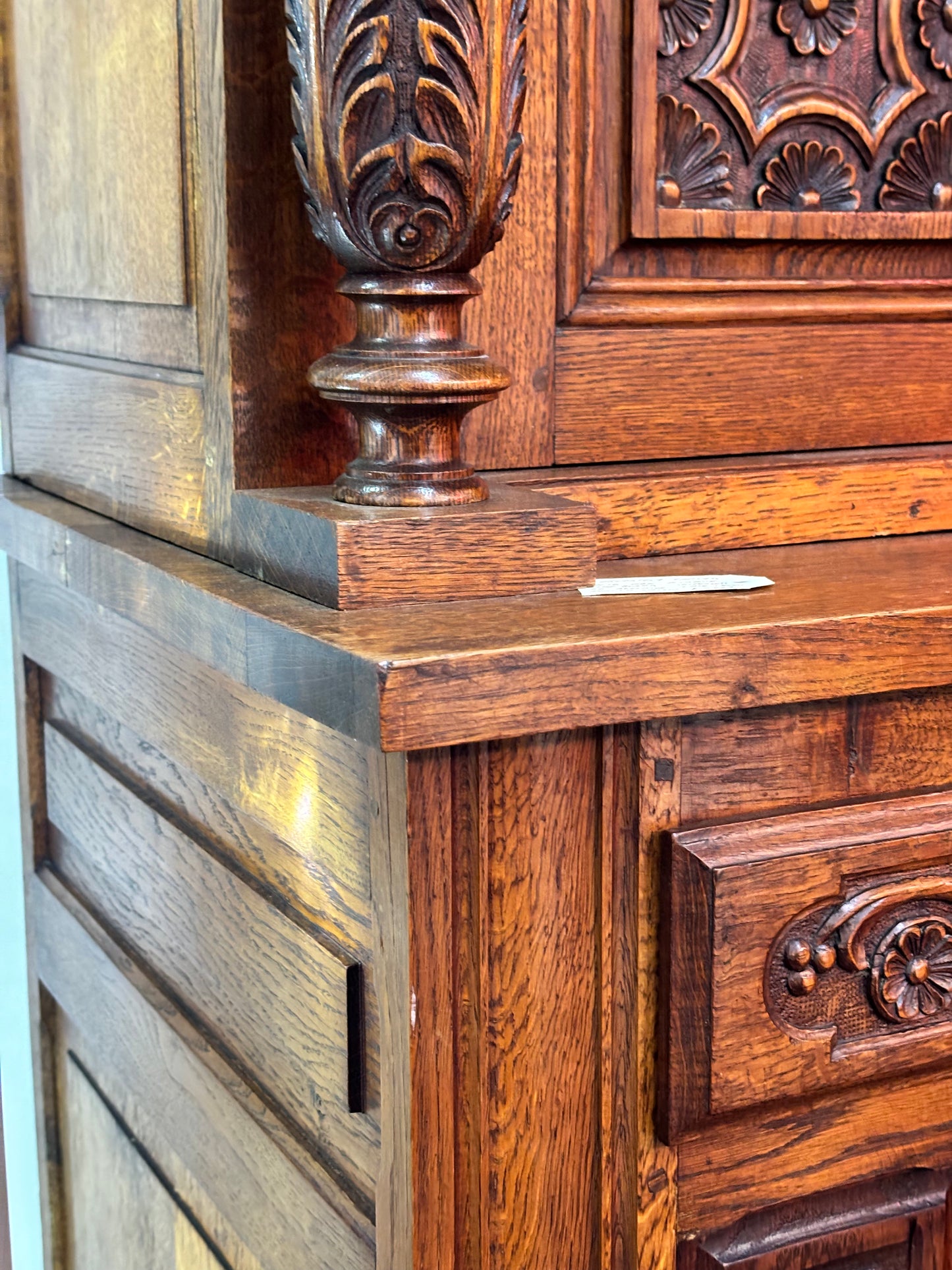 Renaissance Revival Carved Solid Oak Court Cupboard With Foliate And Rosette Carved Accents