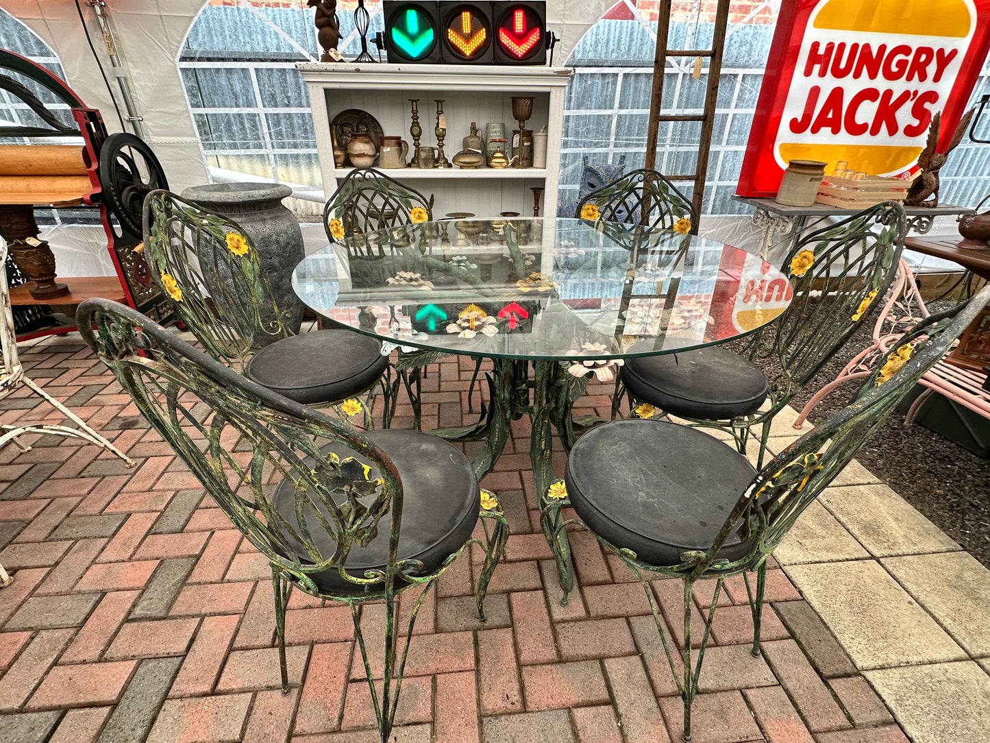 Wrought Iron Flower Outdoor Setting 7 Piece