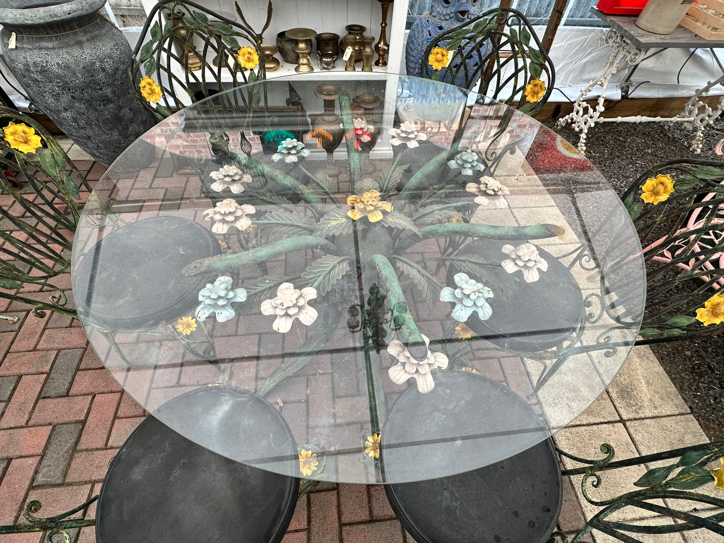 Wrought Iron Flower Outdoor Setting 7 Piece