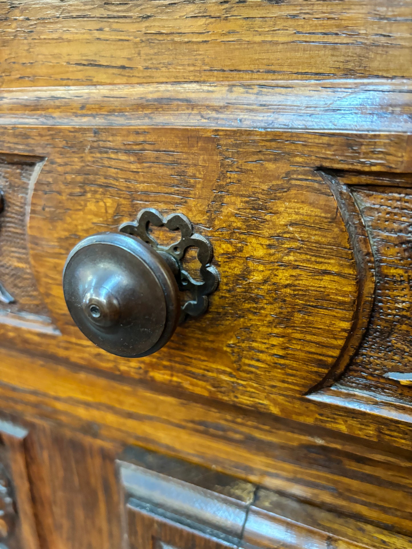 Renaissance Revival Carved Solid Oak Court Cupboard With Foliate And Rosette Carved Accents