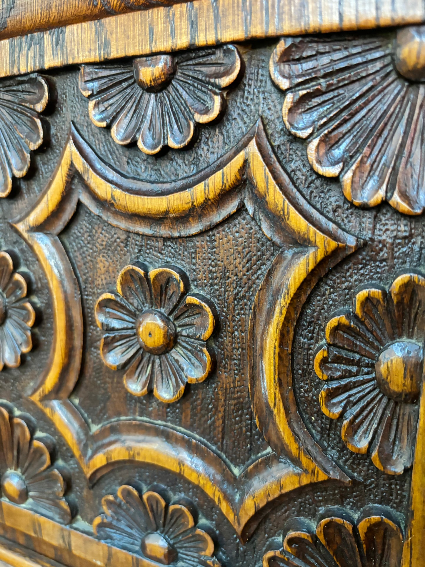 Renaissance Revival Carved Solid Oak Court Cupboard With Foliate And Rosette Carved Accents