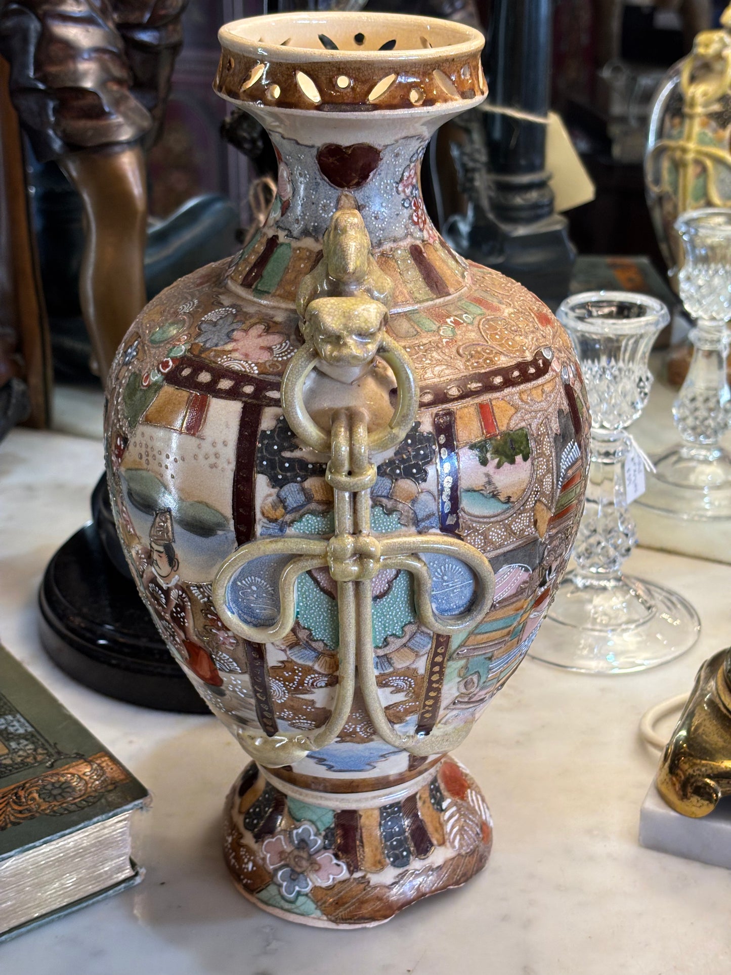 Japanese Satsuma-Style Moriage Vase – c. 1920s–40s